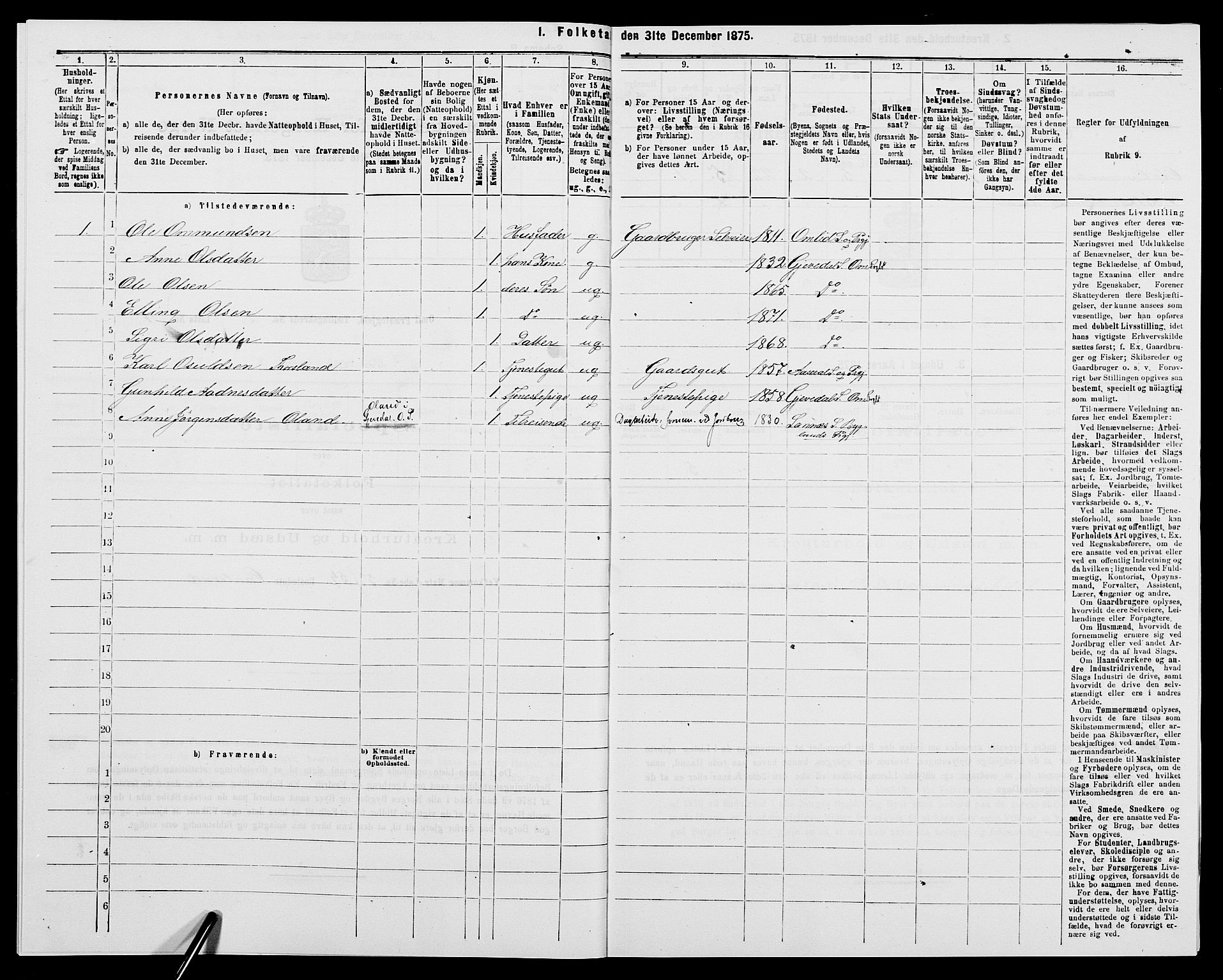 SAK, 1875 census for 0929P Åmli, 1875, p. 123