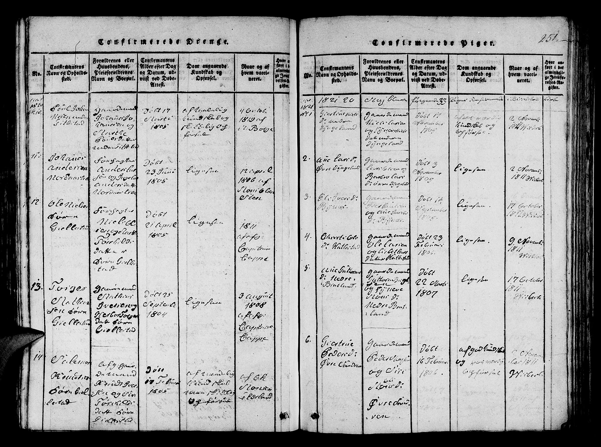 Fana Sokneprestembete, SAB/A-75101/H/Hab/Haba/L0001: Parish register (copy) no. A 1, 1816-1836, p. 251
