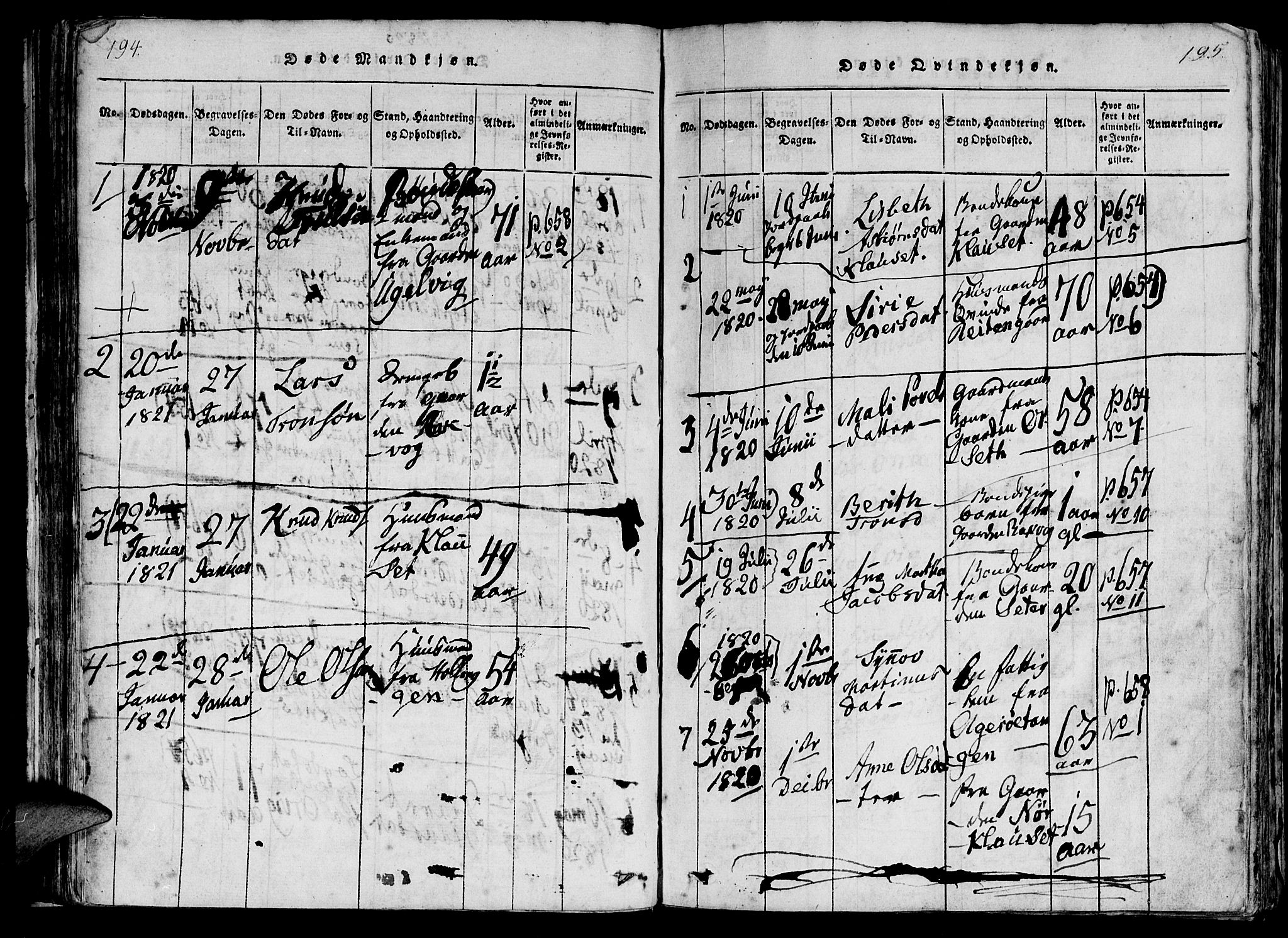 Ministerialprotokoller, klokkerbøker og fødselsregistre - Møre og Romsdal, SAT/A-1454/560/L0718: Parish register (official) no. 560A02, 1817-1844, p. 194-195