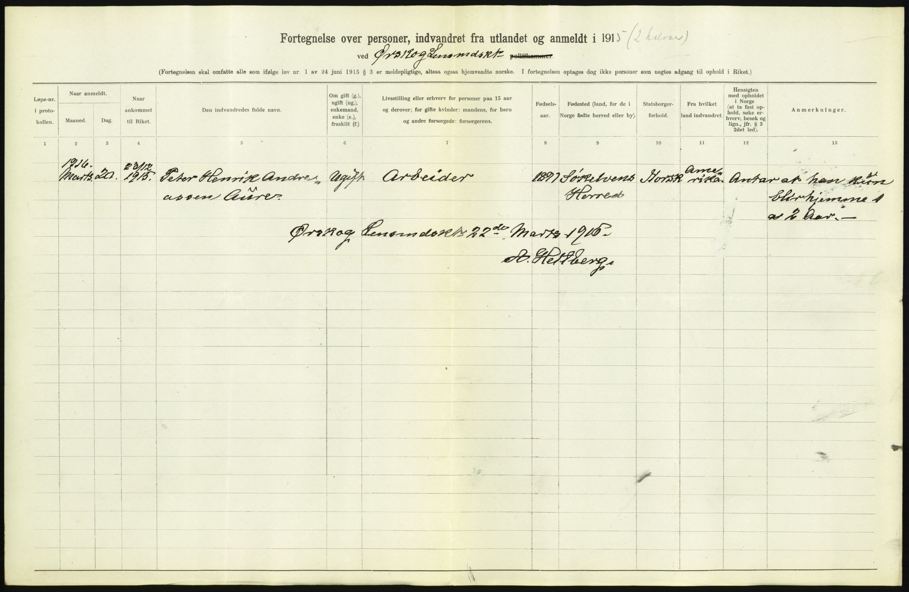 Statistisk sentralbyrå, Sosioøkonomiske emner, Folketellinger, boliger og boforhold, AV/RA-S-2231/F/Fa/L0001: Innvandring. Navn/fylkesvis, 1915, p. 478