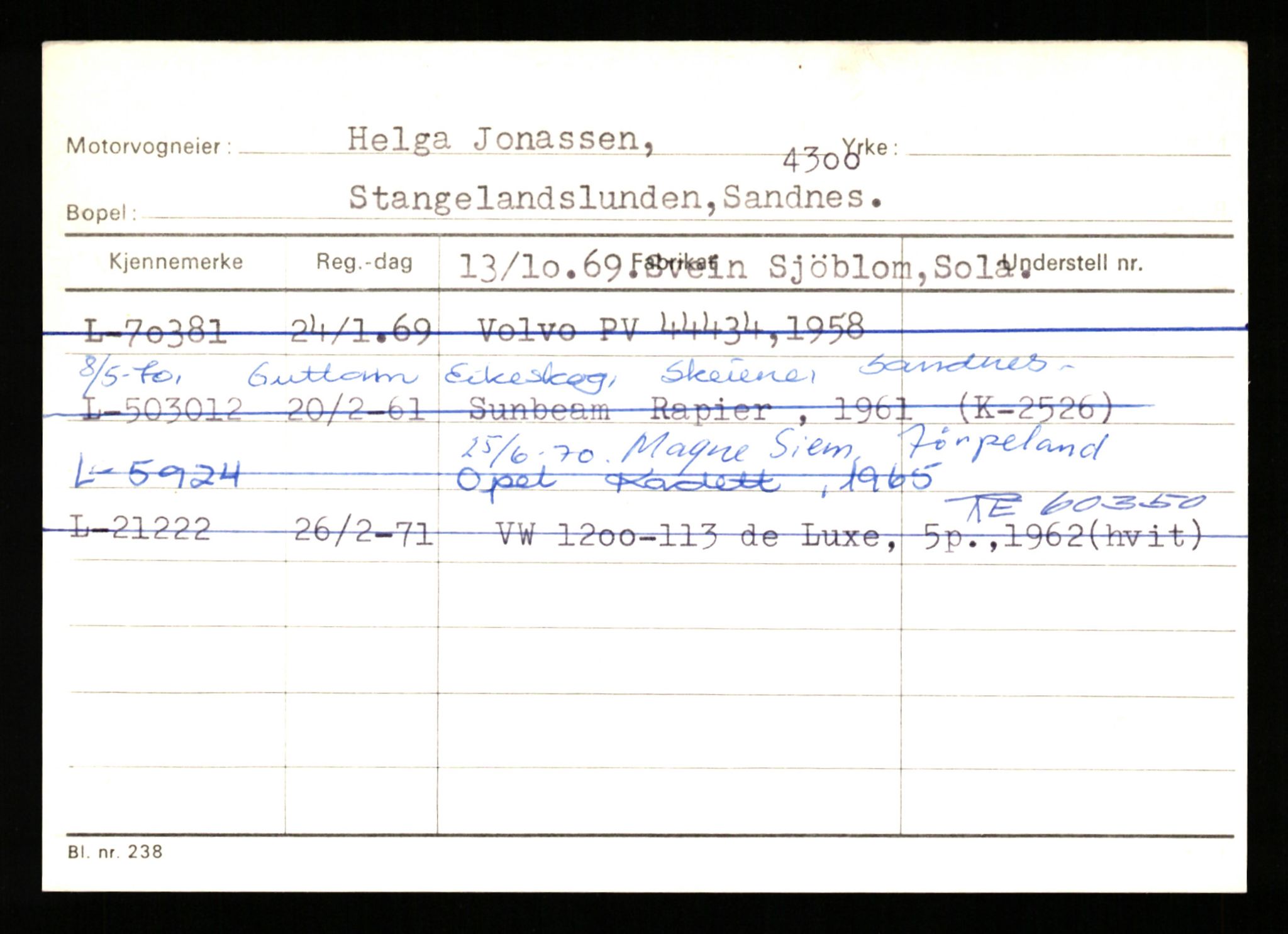 Stavanger trafikkstasjon, AV/SAST-A-101942/0/H/L0019: Jonassen - Kersbergen, 1930-1971, p. 59