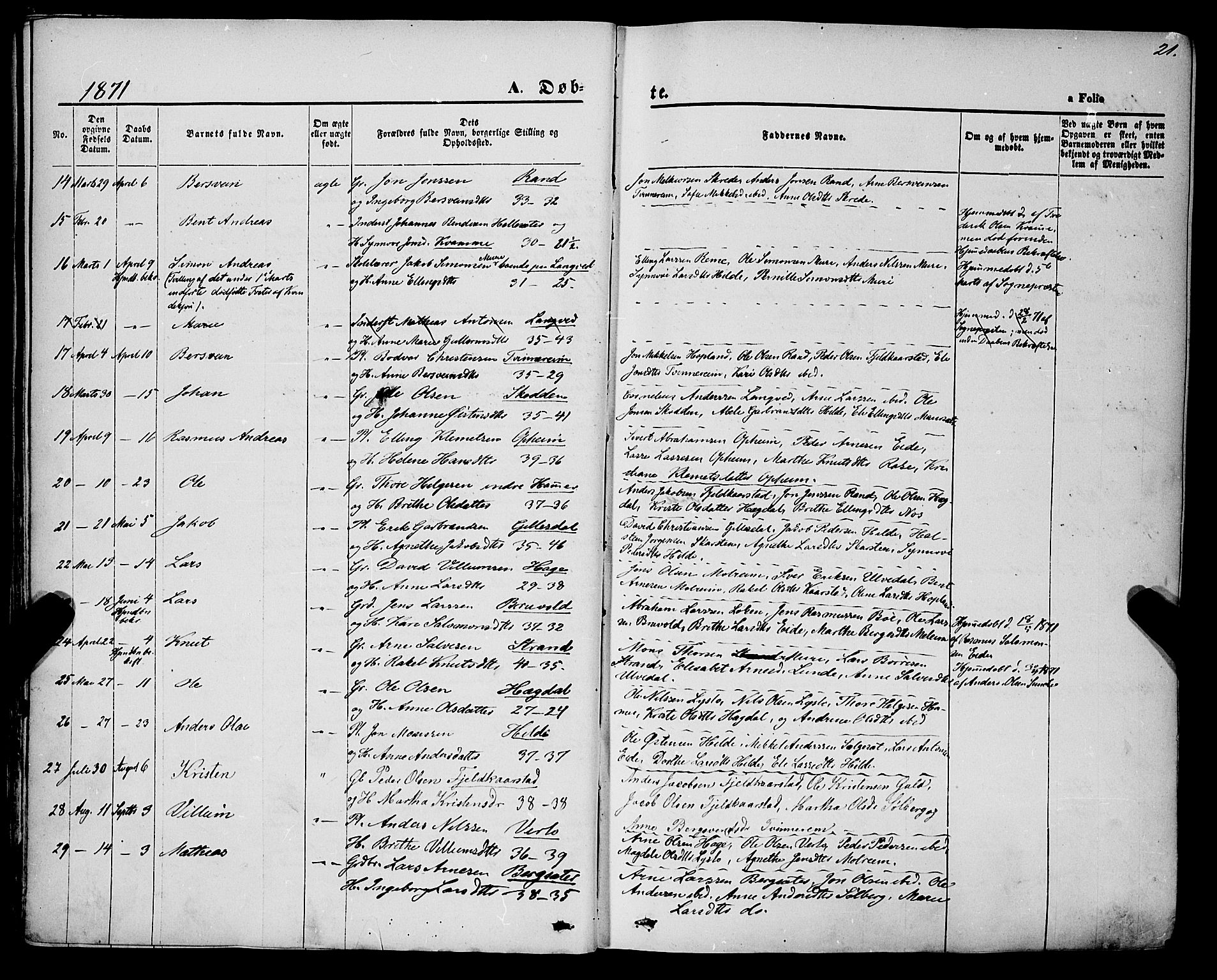 Innvik sokneprestembete, AV/SAB-A-80501: Parish register (official) no. A 6, 1865-1878, p. 21