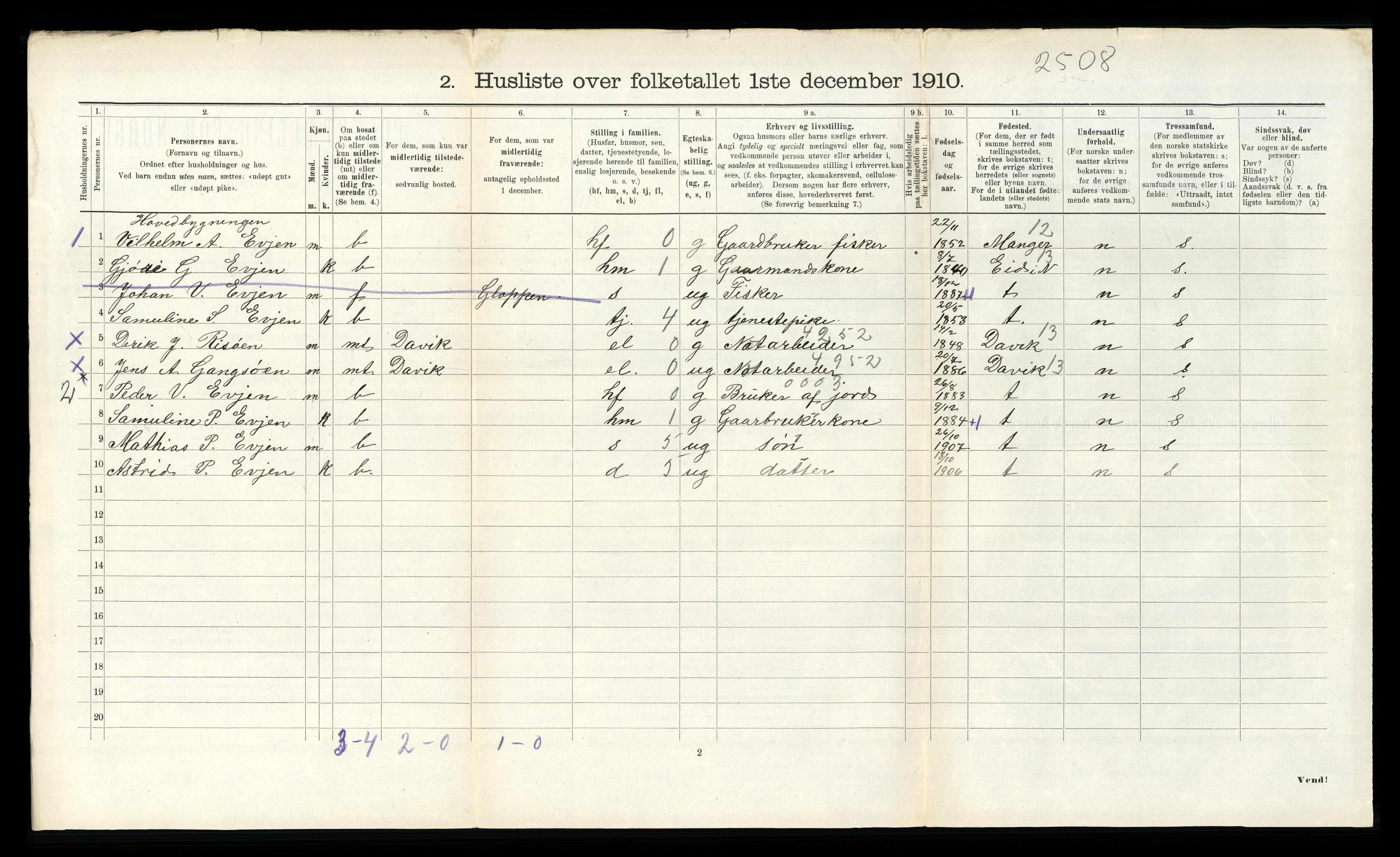 RA, 1910 census for Sør-Vågsøy, 1910, p. 139