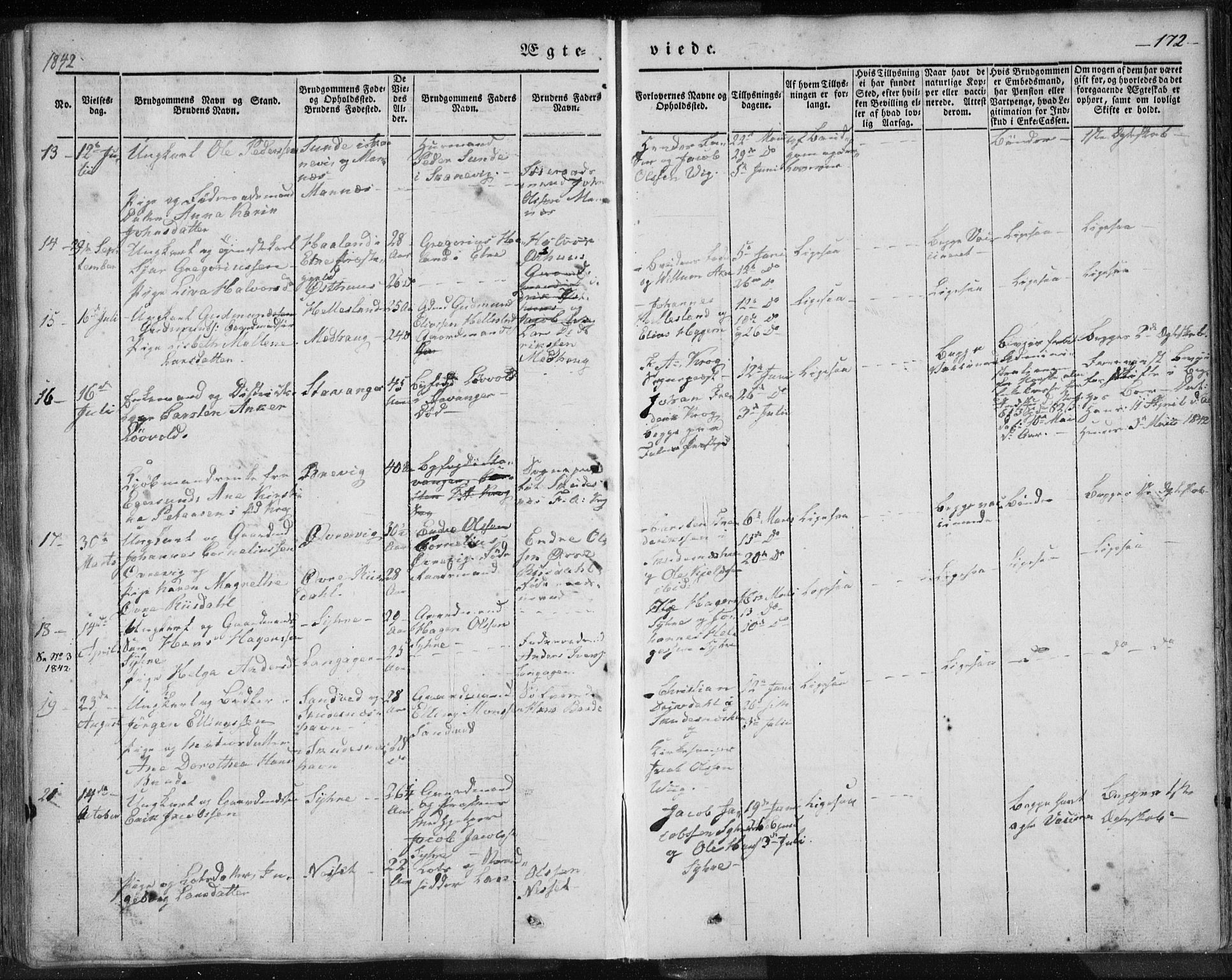 Skudenes sokneprestkontor, SAST/A -101849/H/Ha/Haa/L0002: Parish register (official) no. A 2.1, 1841-1846, p. 172
