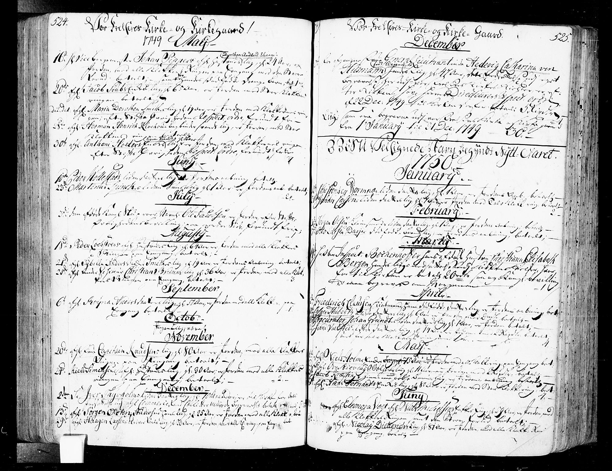 Oslo domkirke Kirkebøker, SAO/A-10752/F/Fa/L0004: Parish register (official) no. 4, 1743-1786, p. 524-525