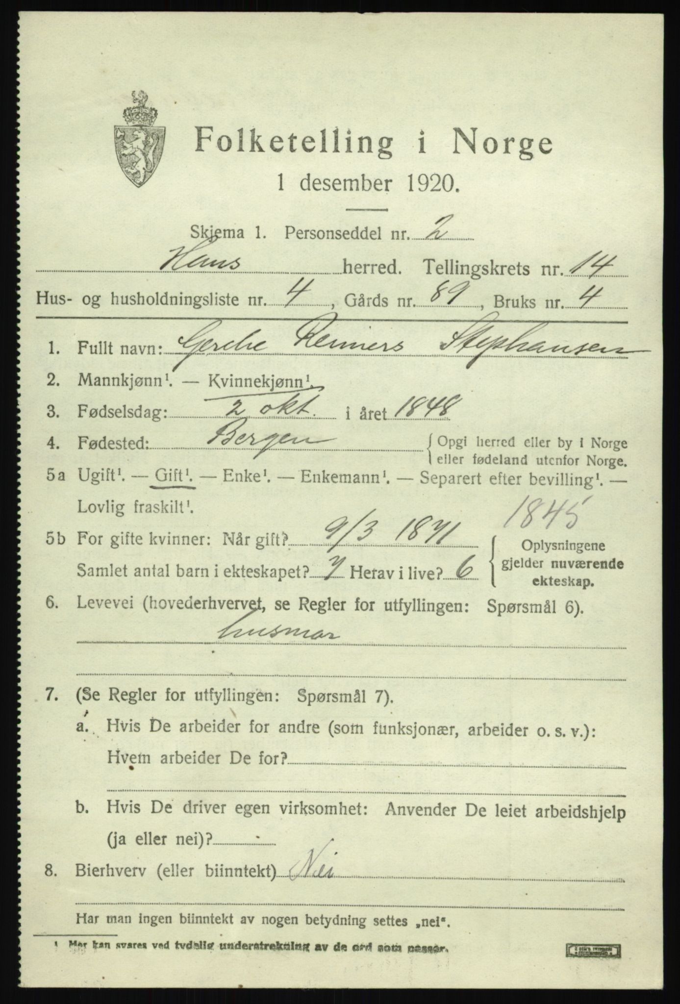 SAB, 1920 census for Haus, 1920, p. 8831
