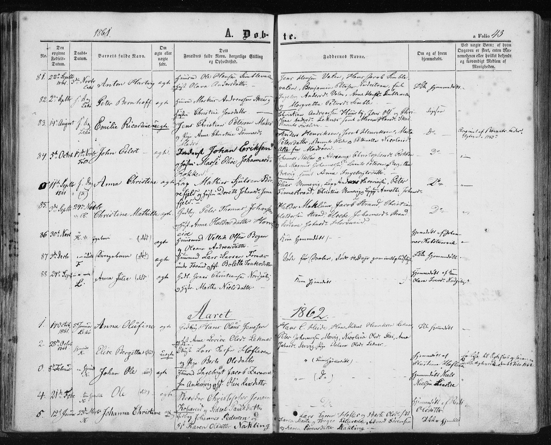Ministerialprotokoller, klokkerbøker og fødselsregistre - Nord-Trøndelag, SAT/A-1458/780/L0641: Parish register (official) no. 780A06, 1857-1874, p. 43