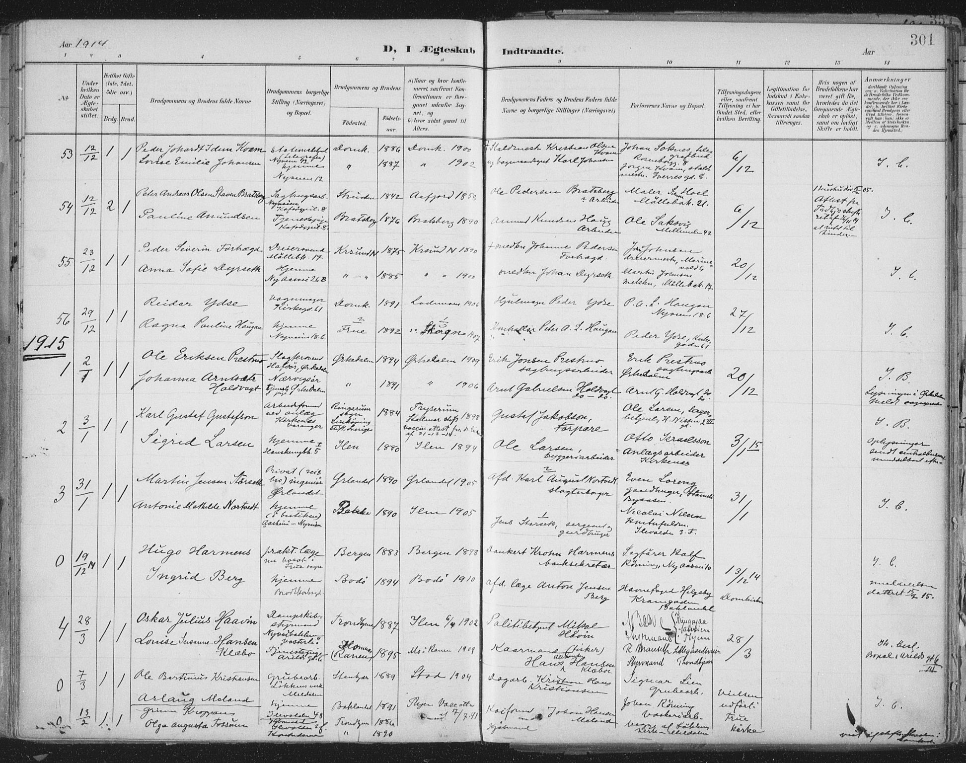 Ministerialprotokoller, klokkerbøker og fødselsregistre - Sør-Trøndelag, SAT/A-1456/603/L0167: Parish register (official) no. 603A06, 1896-1932, p. 301