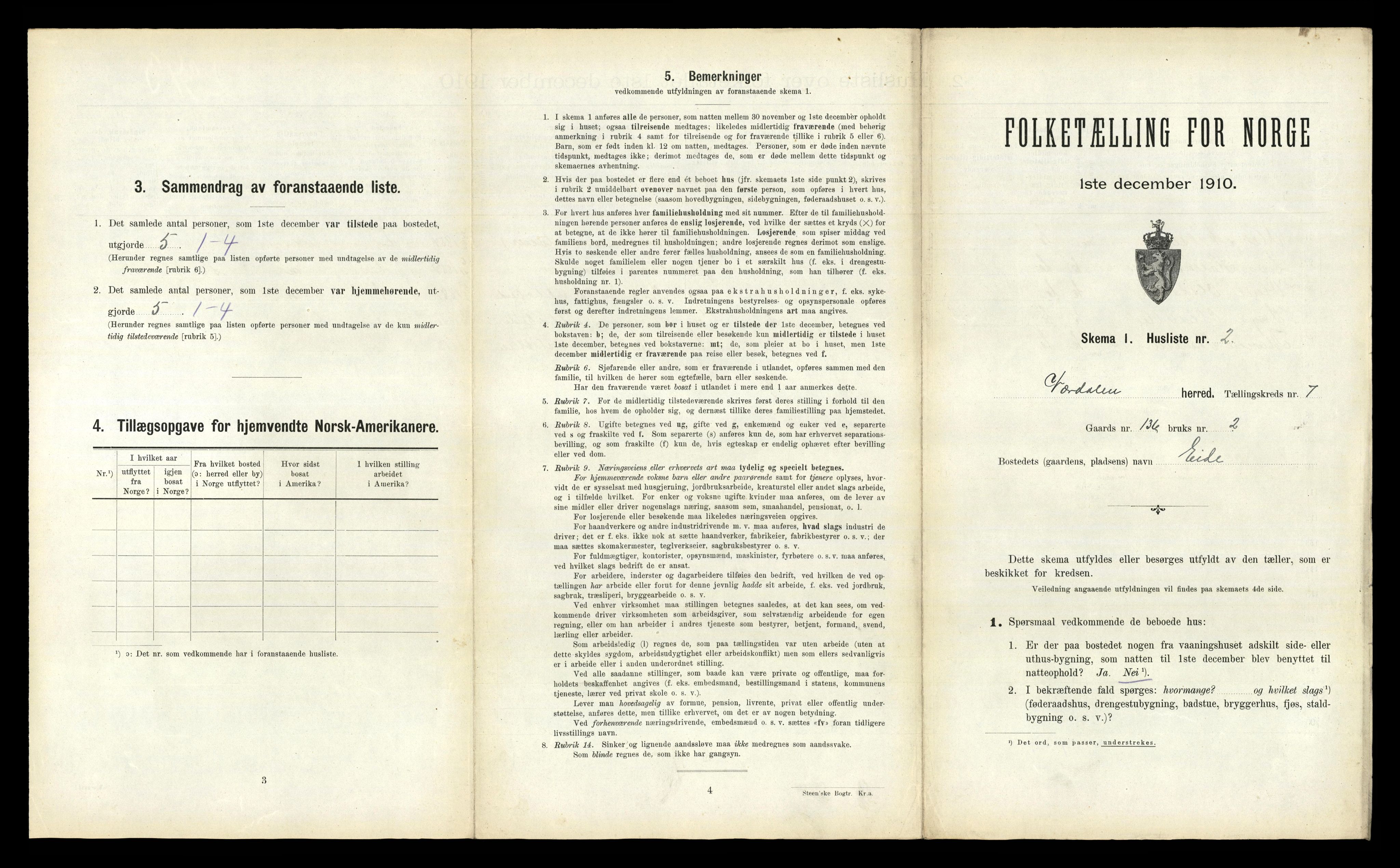 RA, 1910 census for Verdal, 1910, p. 1260