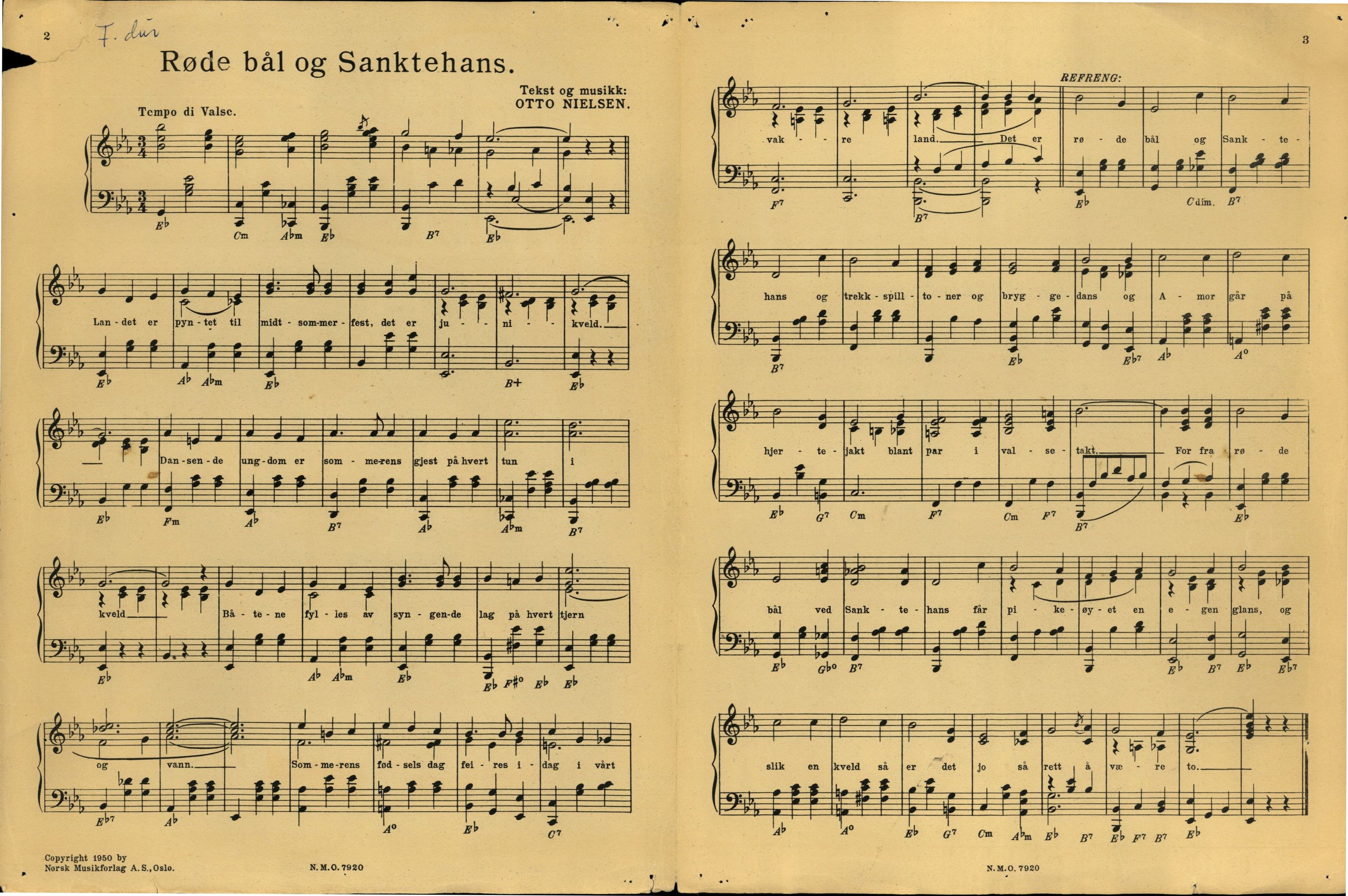 Otto Nielsen, TRKO/PA-1176/F/L0017/0006: Noter - manus / Røde bål og Sanktehans, 1950
