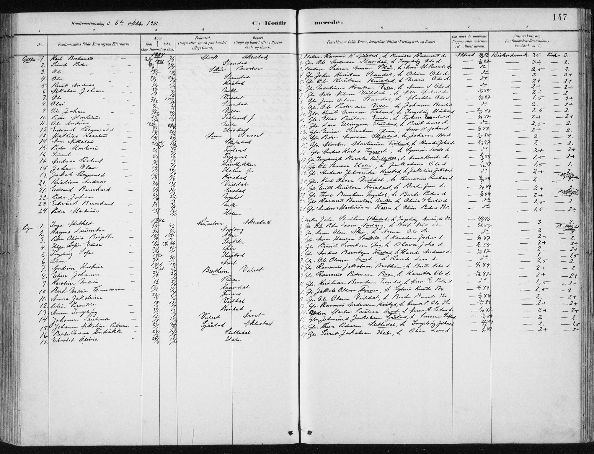 Ministerialprotokoller, klokkerbøker og fødselsregistre - Møre og Romsdal, AV/SAT-A-1454/515/L0215: Parish register (copy) no. 515C02, 1884-1906, p. 147