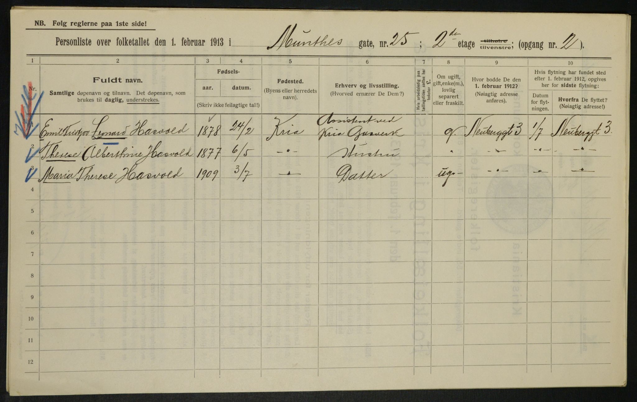 OBA, Municipal Census 1913 for Kristiania, 1913, p. 68071