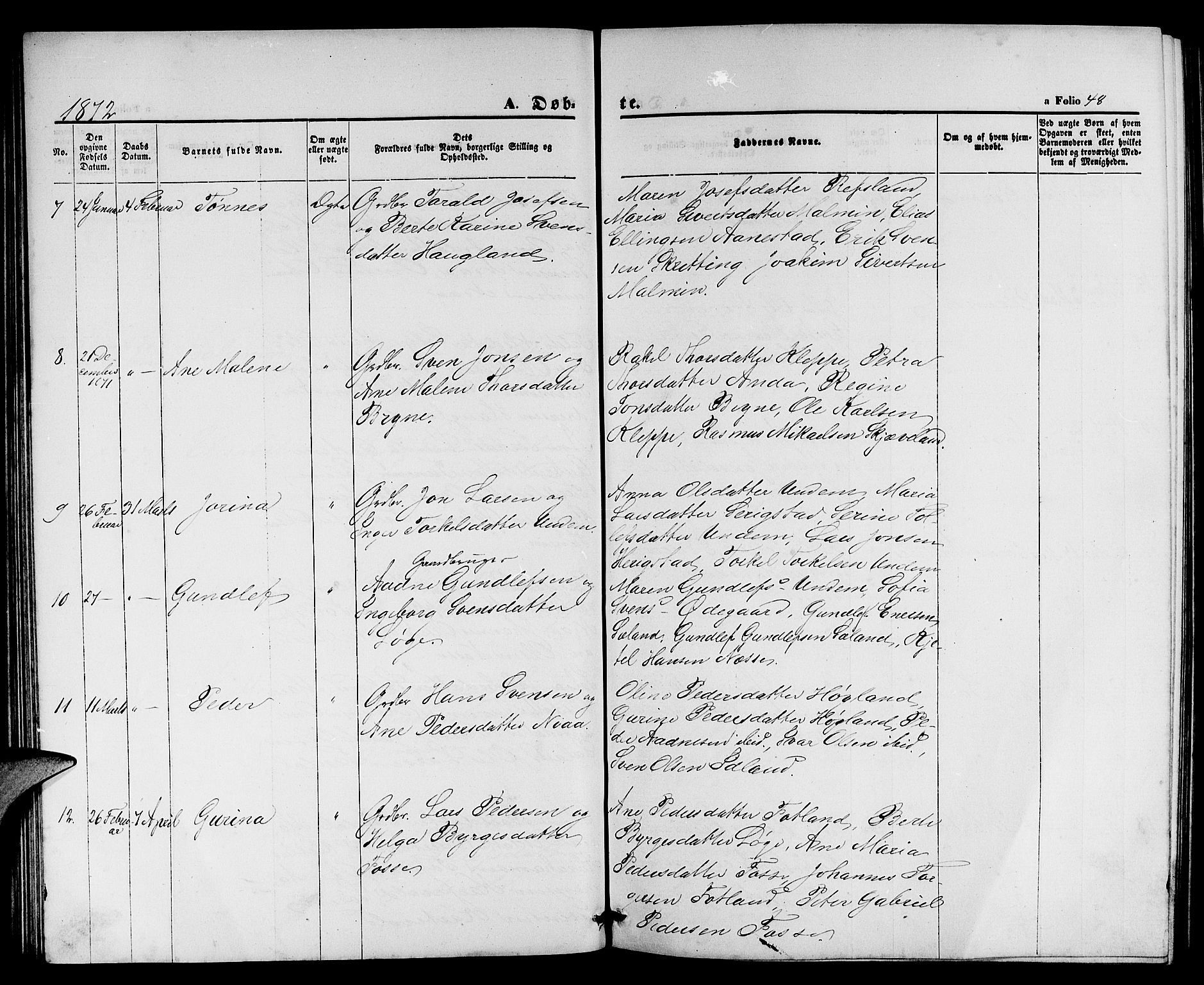 Lye sokneprestkontor, AV/SAST-A-101794/001/30BB/L0004: Parish register (copy) no. B 4, 1868-1878, p. 48