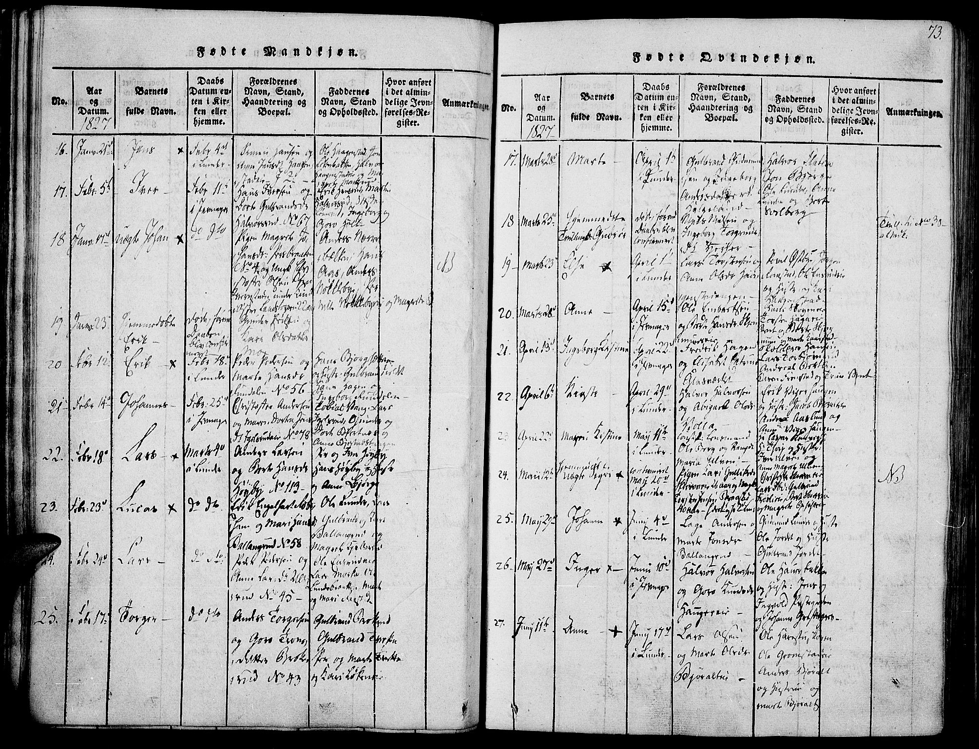 Jevnaker prestekontor, SAH/PREST-116/H/Ha/Haa/L0005: Parish register (official) no. 5, 1815-1837, p. 73