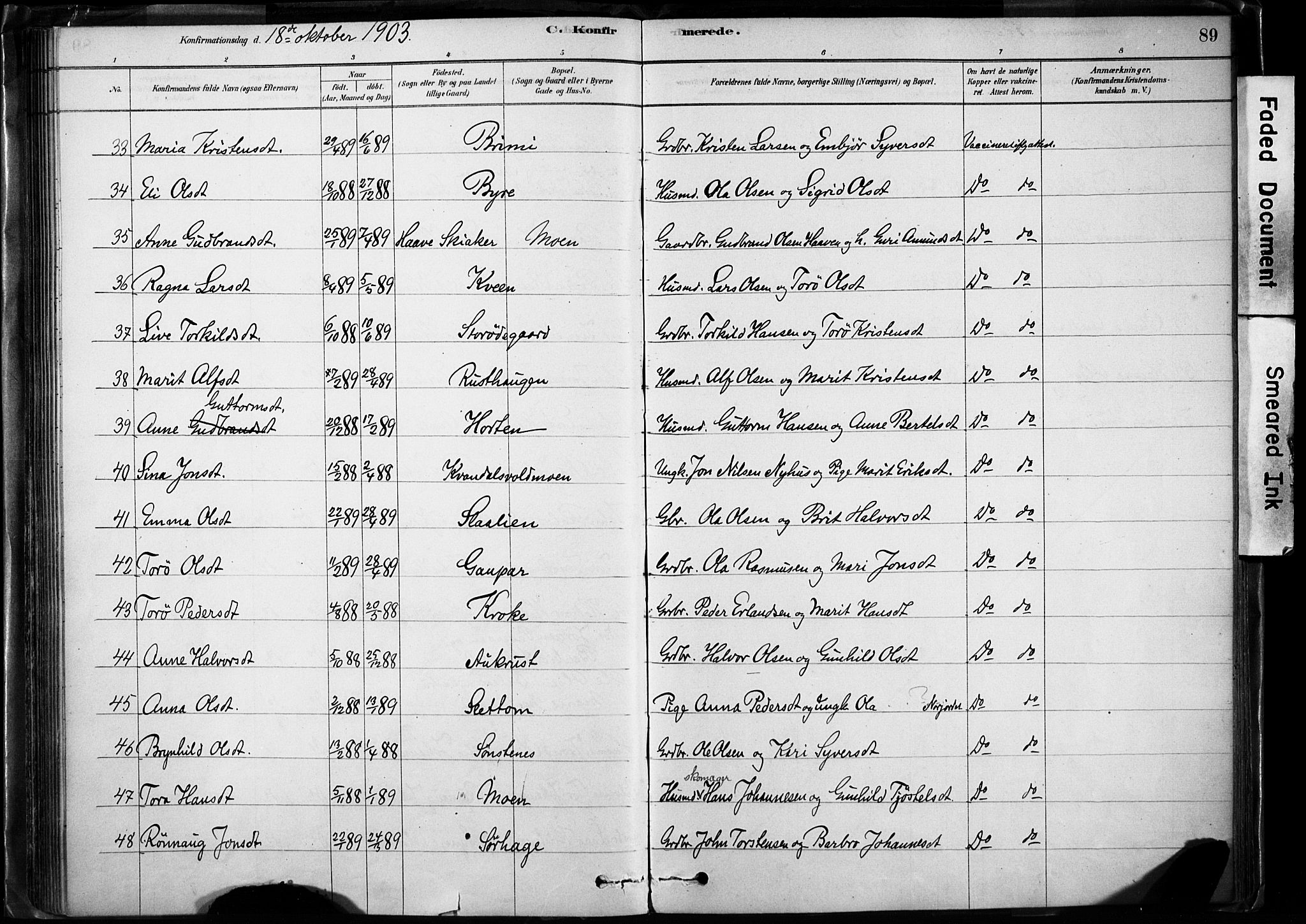 Lom prestekontor, AV/SAH-PREST-070/K/L0009: Parish register (official) no. 9, 1878-1907, p. 89