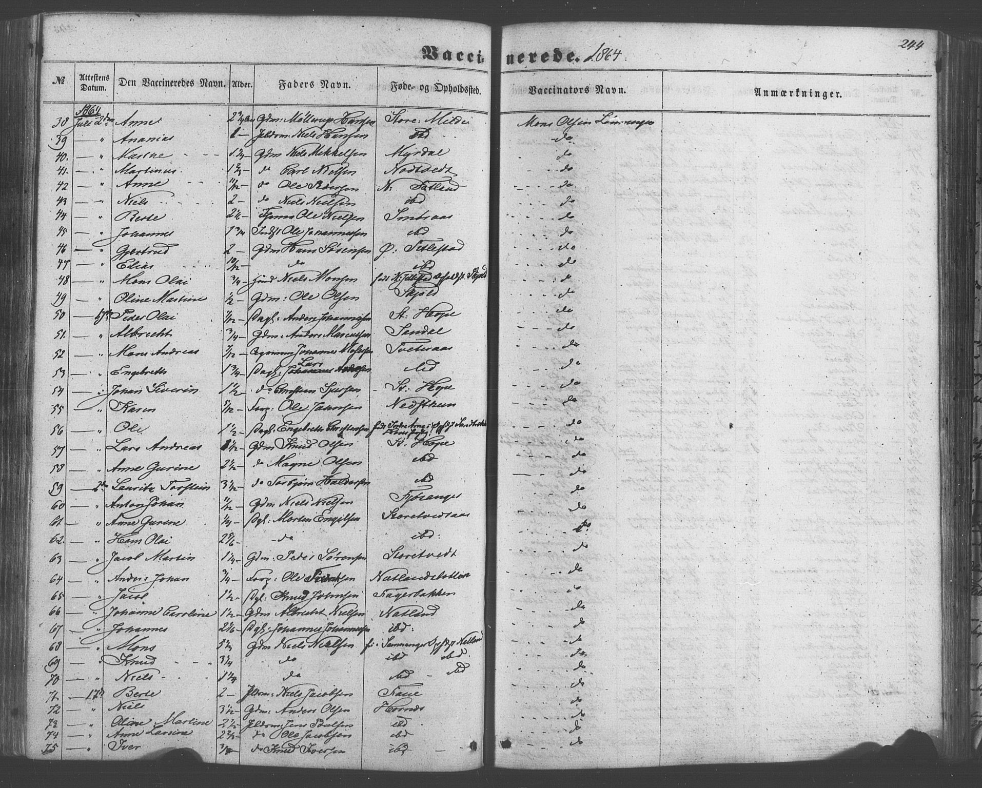 Fana Sokneprestembete, SAB/A-75101/H/Haa/Haaa/L0012: Parish register (official) no. A 12, 1862-1878, p. 244