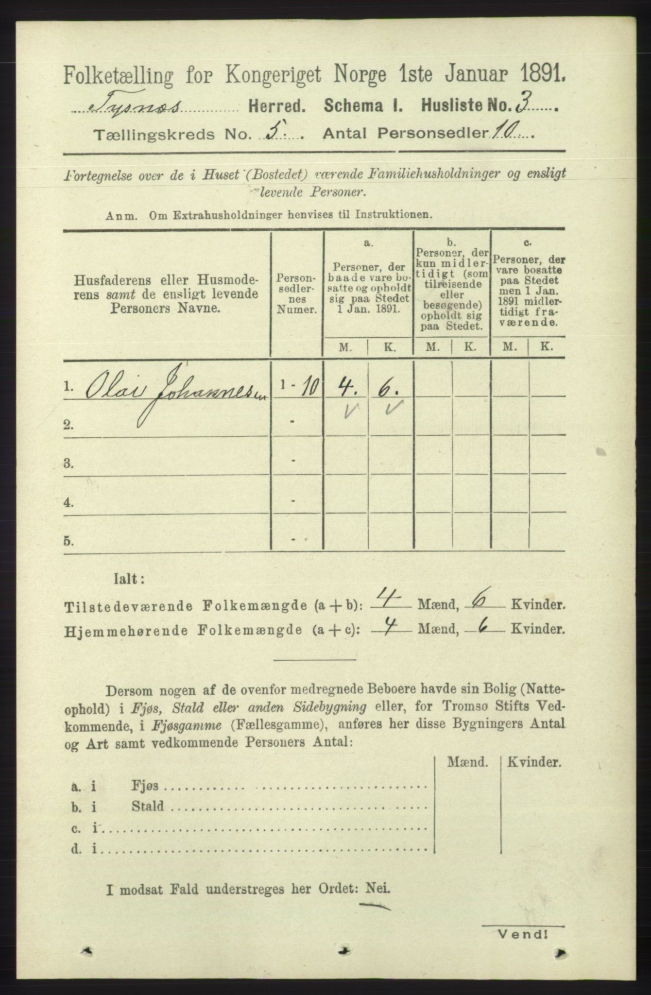 RA, 1891 census for 1223 Tysnes, 1891, p. 1839