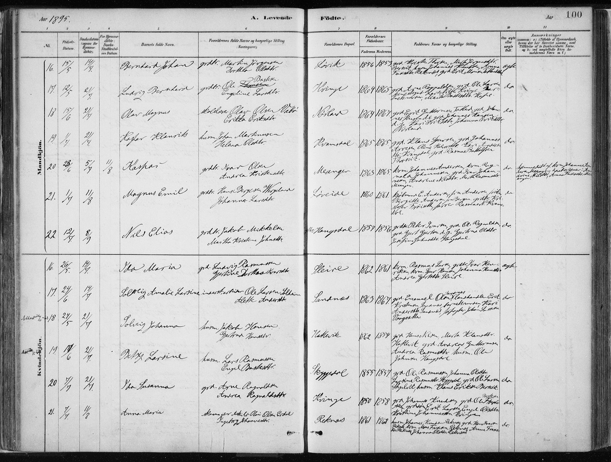 Masfjorden Sokneprestembete, AV/SAB-A-77001: Parish register (official) no. B  1, 1876-1899, p. 100