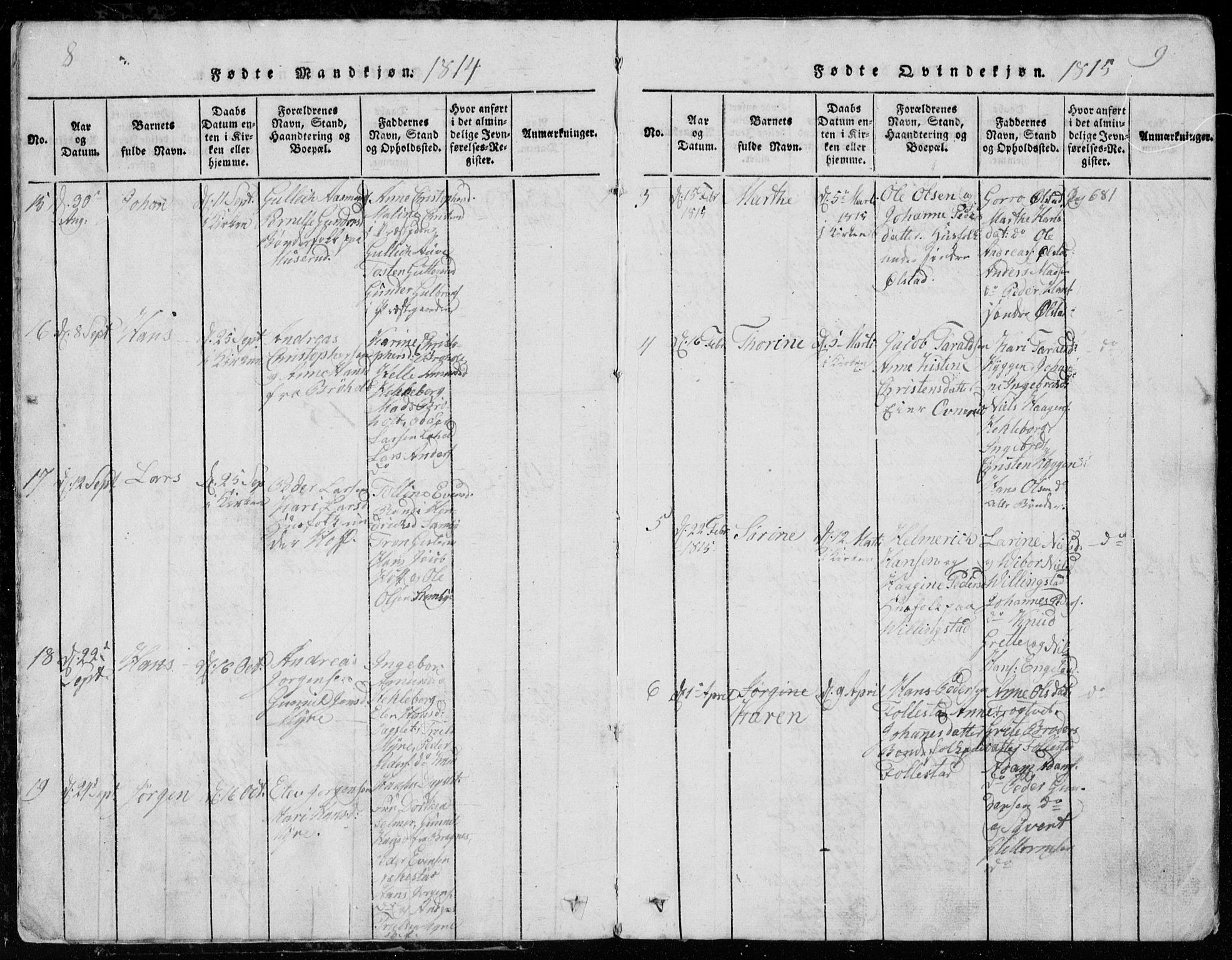 Røyken kirkebøker, AV/SAKO-A-241/G/Ga/L0003: Parish register (copy) no. 3, 1814-1856, p. 8-9