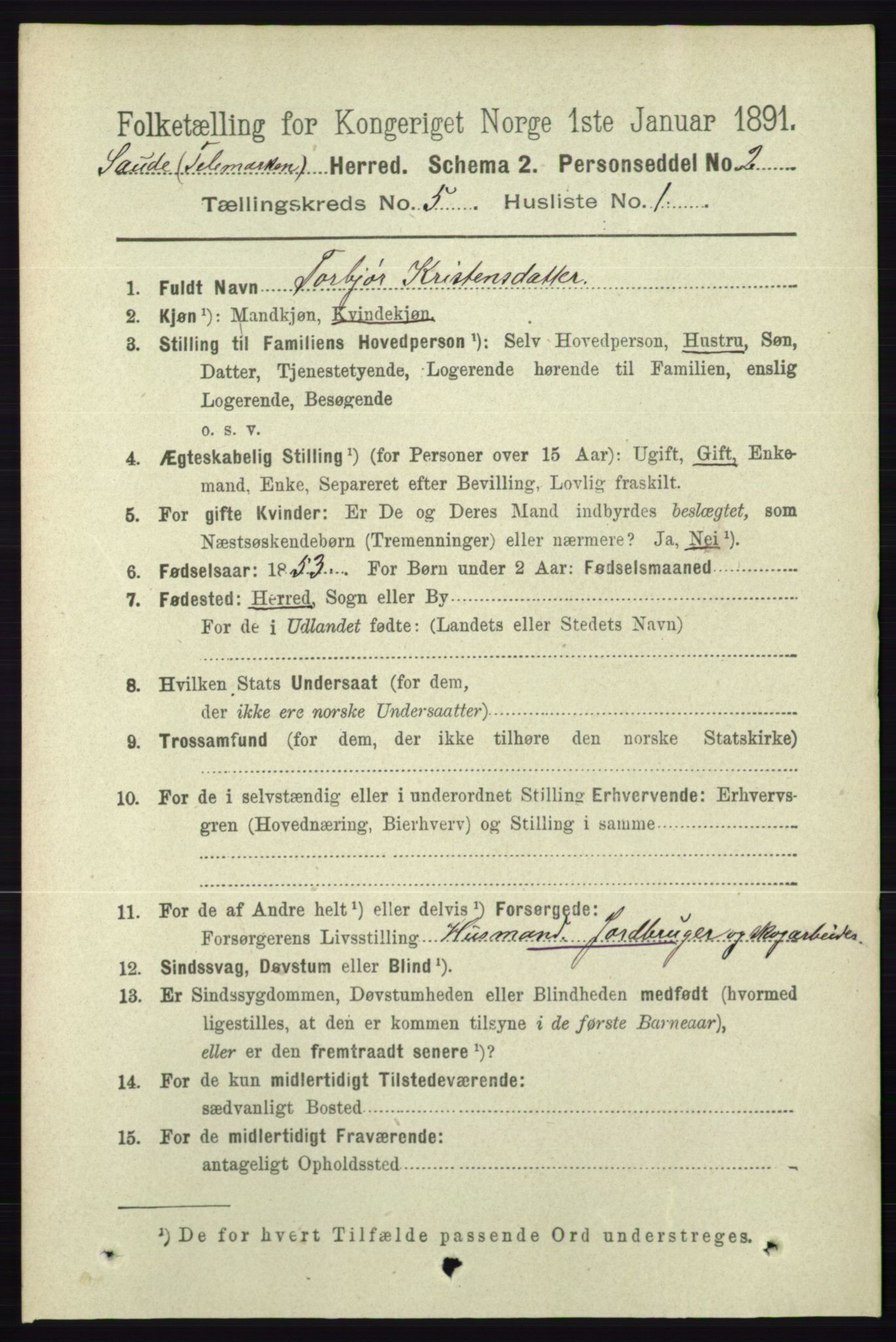 RA, 1891 census for 0822 Sauherad, 1891, p. 1426