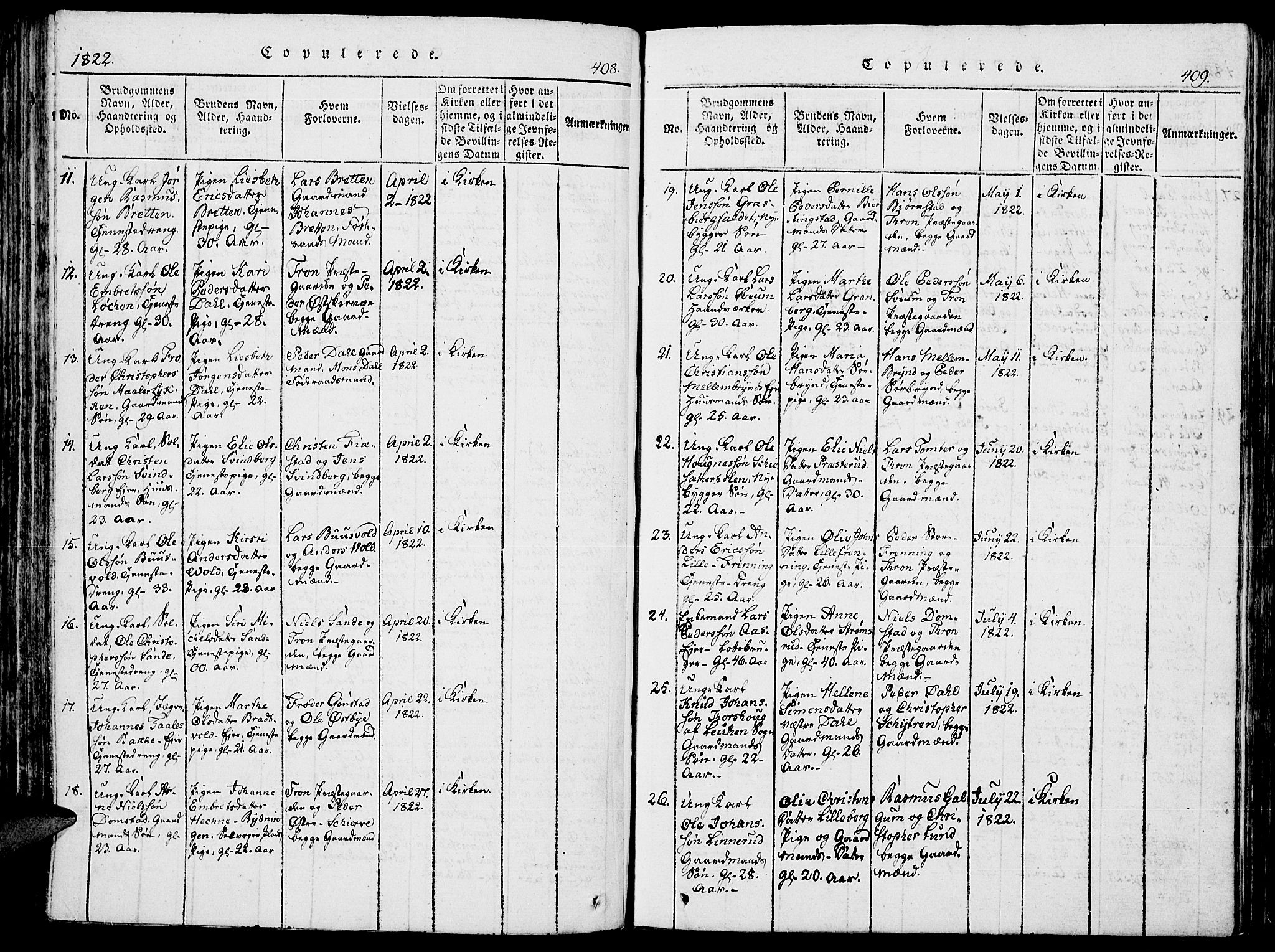 Romedal prestekontor, SAH/PREST-004/K/L0002: Parish register (official) no. 2, 1814-1828, p. 408-409