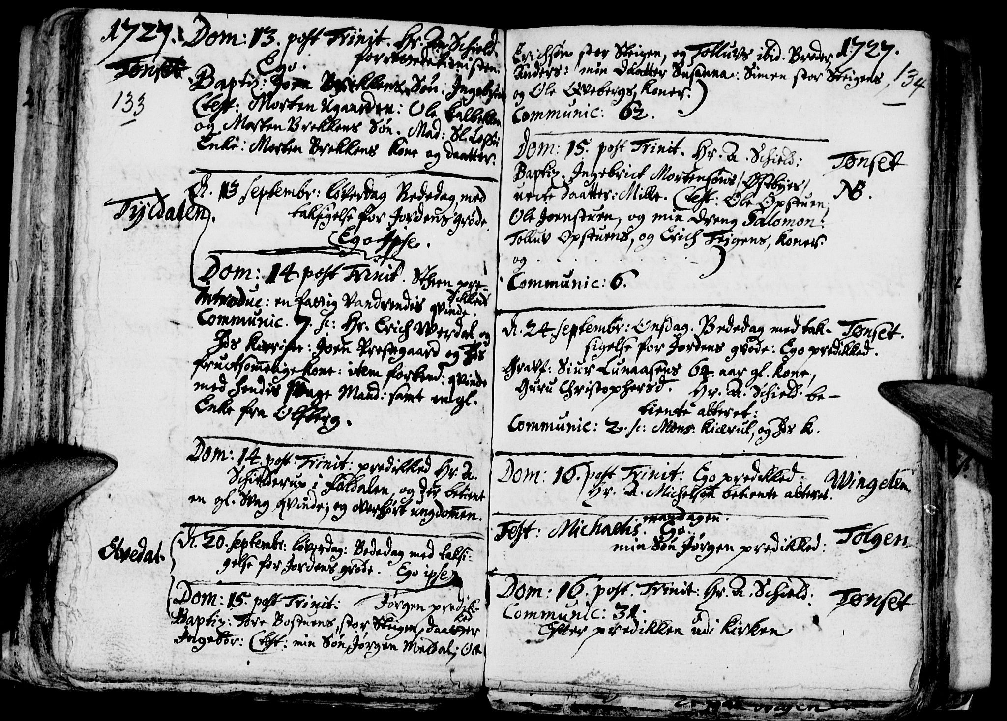 Tynset prestekontor, SAH/PREST-058/H/Ha/Haa/L0001: Parish register (official) no. 1, 1722-1732, p. 133-134