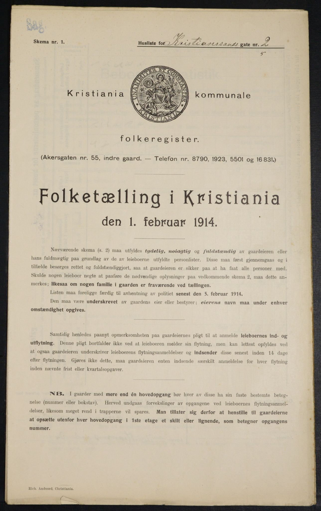 OBA, Municipal Census 1914 for Kristiania, 1914, p. 54154