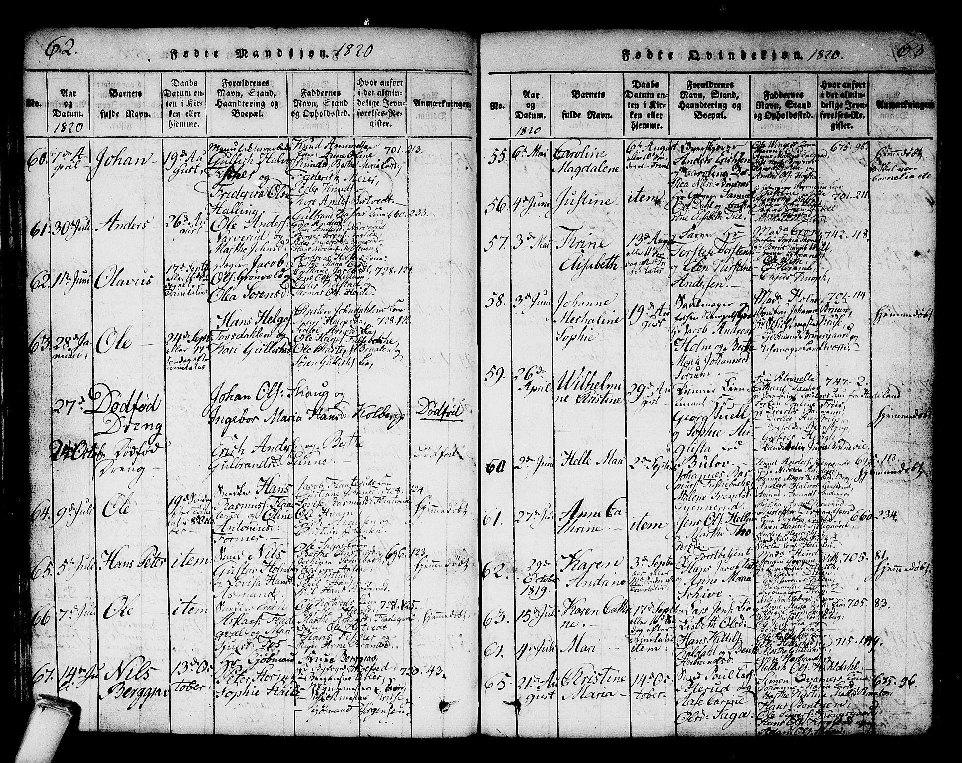 Kongsberg kirkebøker, SAKO/A-22/G/Ga/L0001: Parish register (copy) no. 1, 1816-1839, p. 62-63