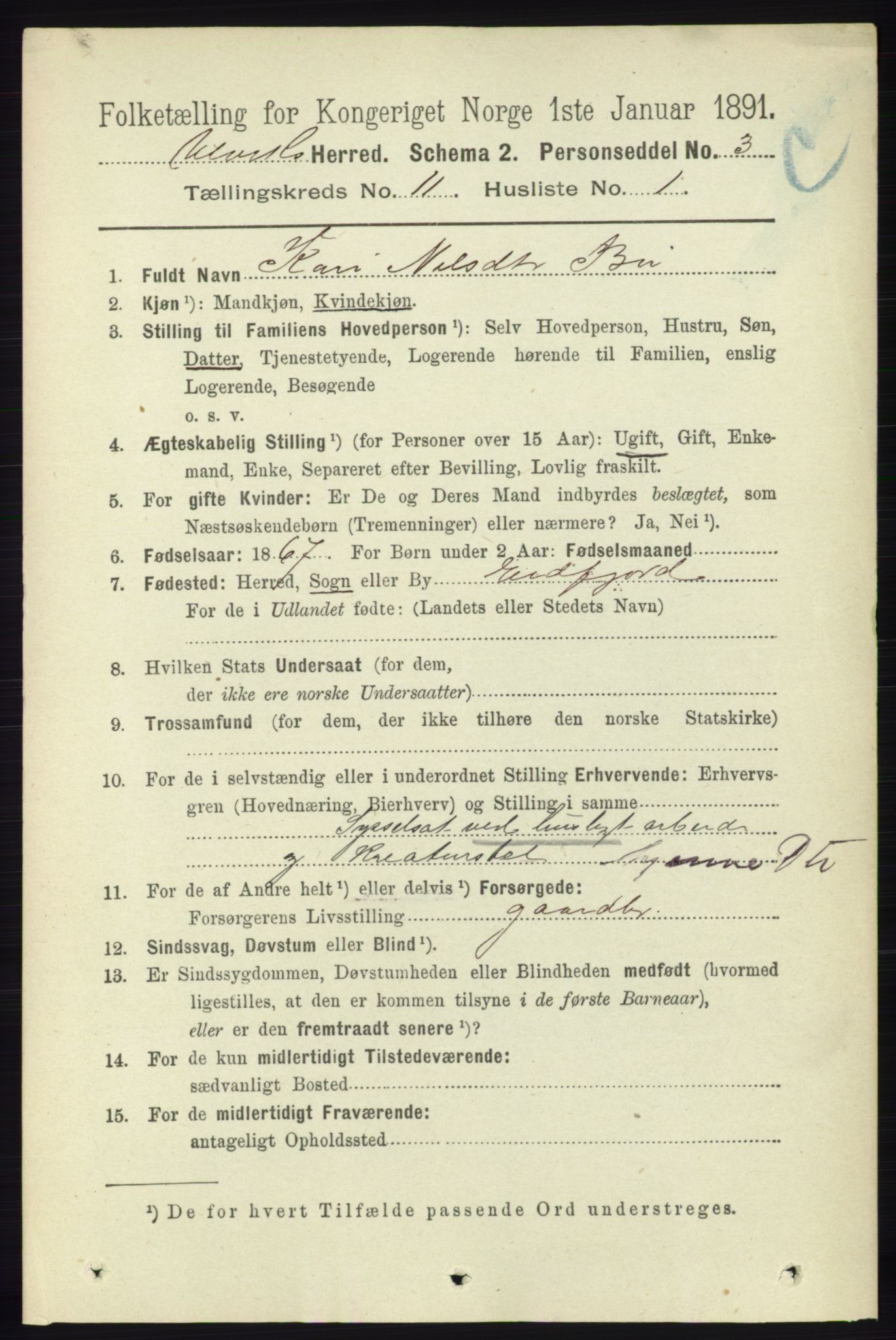 RA, 1891 census for 1233 Ulvik, 1891, p. 3469