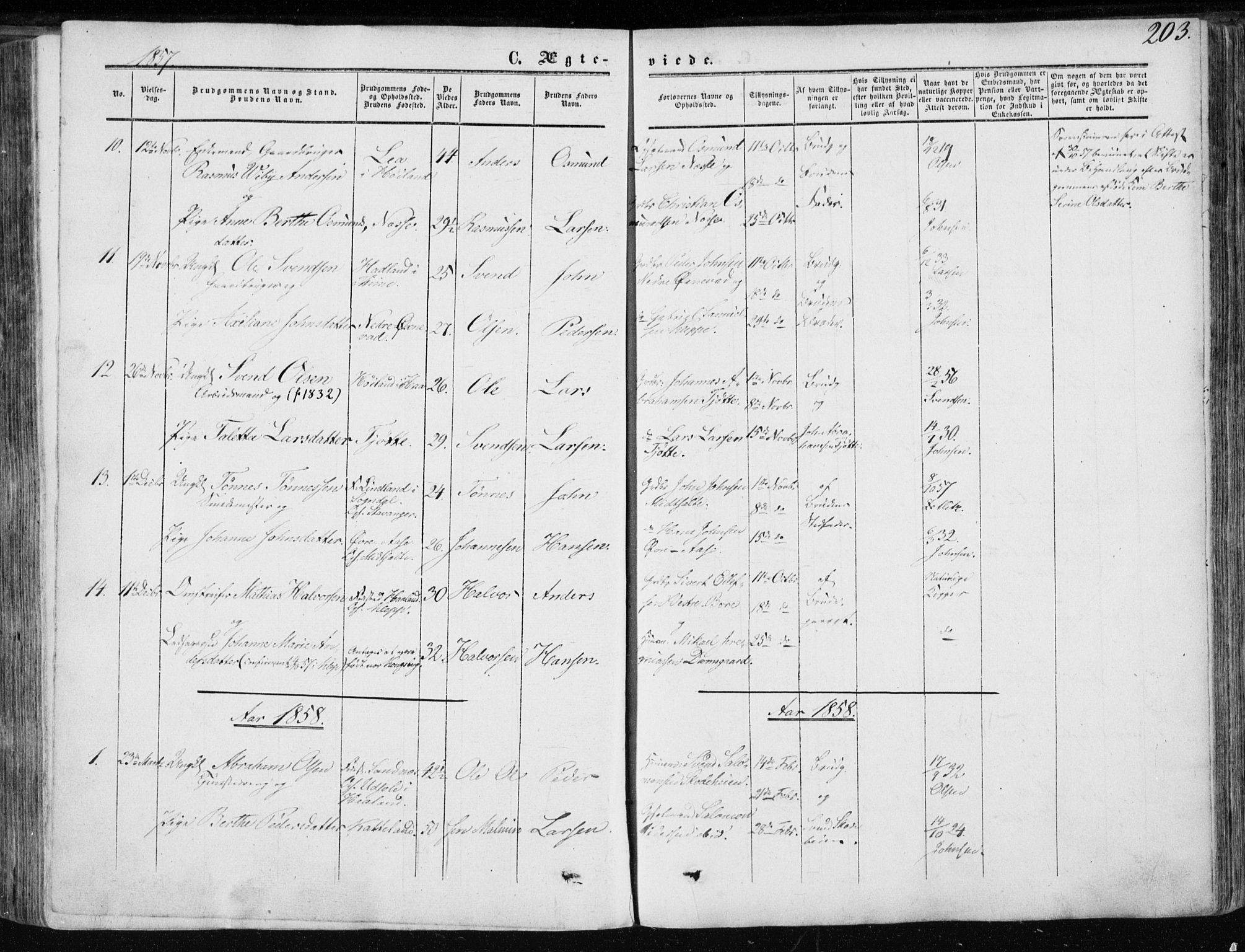 Klepp sokneprestkontor, SAST/A-101803/001/3/30BA/L0005: Parish register (official) no. A 5, 1853-1870, p. 203