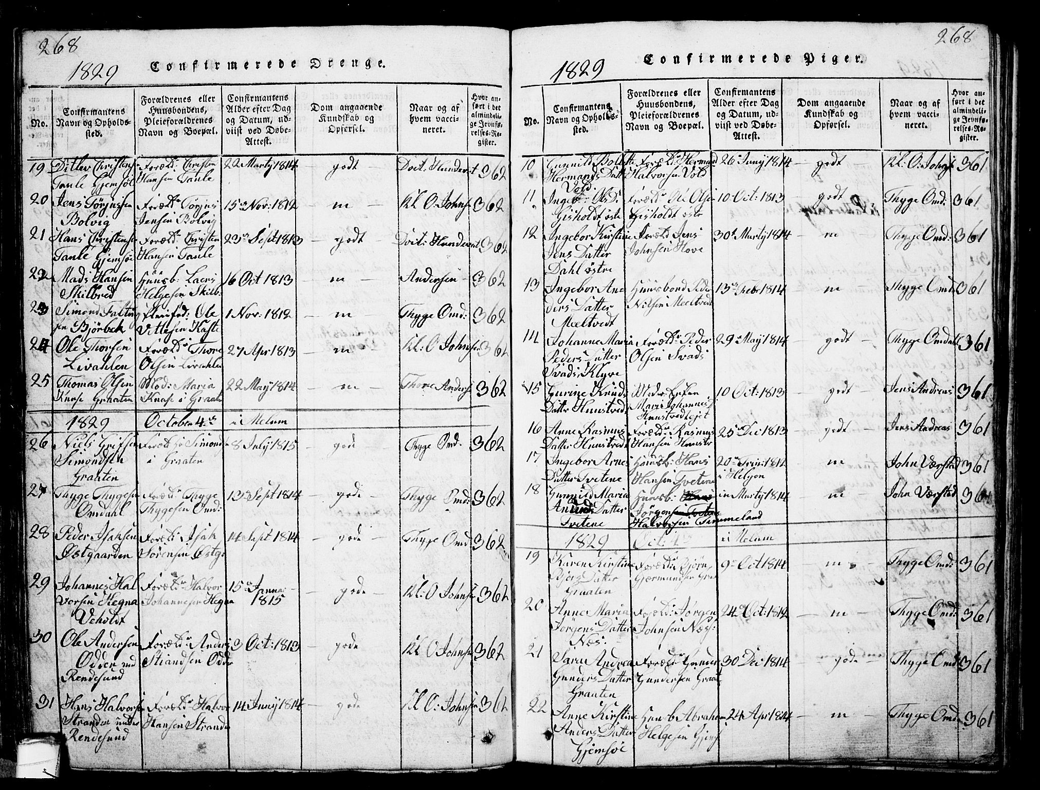 Solum kirkebøker, SAKO/A-306/G/Ga/L0001: Parish register (copy) no. I 1, 1814-1833, p. 268