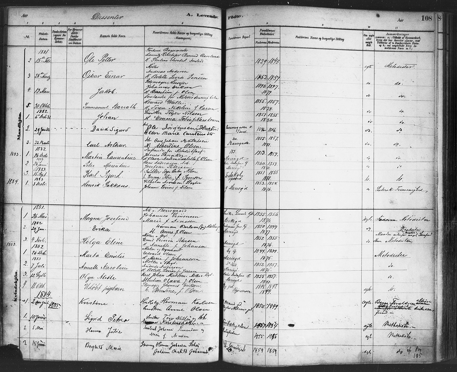 Sarpsborg prestekontor Kirkebøker, SAO/A-2006/F/Fa/L0003: Parish register (official) no. 3, 1878-1891, p. 108