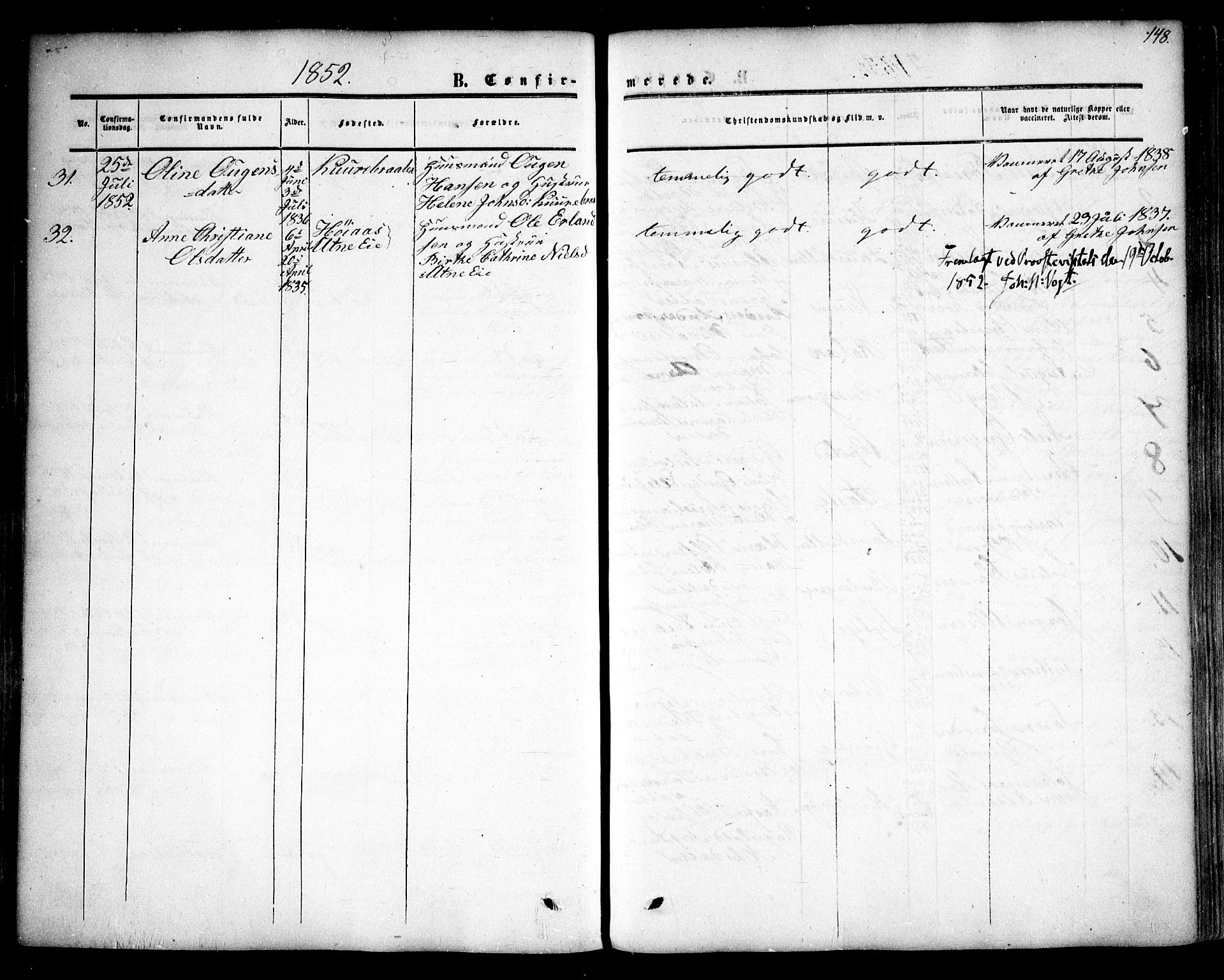 Rygge prestekontor Kirkebøker, SAO/A-10084b/F/Fa/L0005: Parish register (official) no. 5, 1852-1871, p. 148