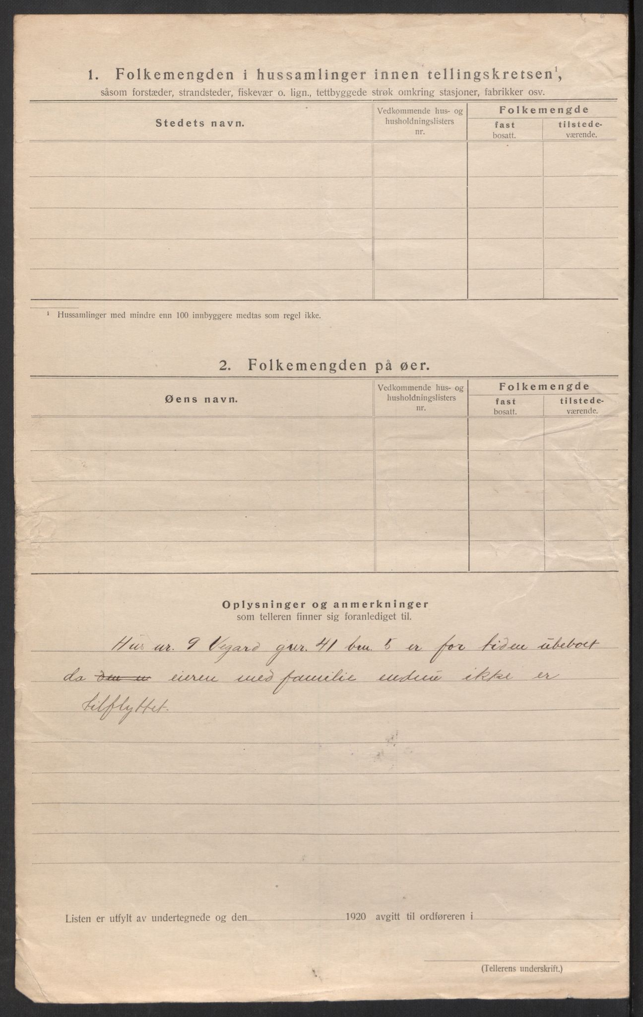 SAK, 1920 census for Vegårshei, 1920, p. 47