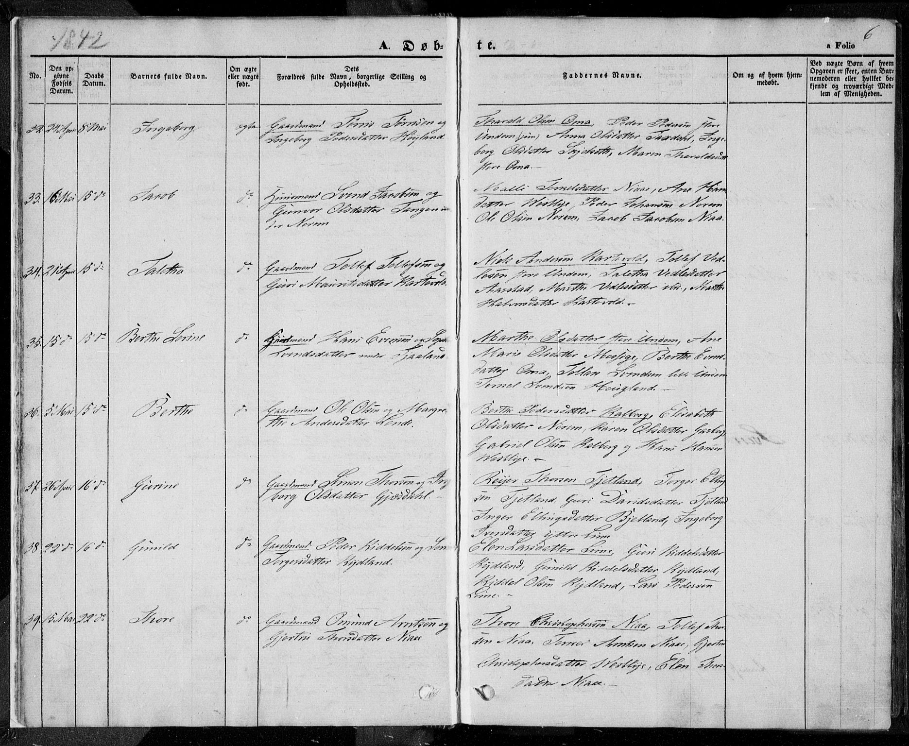 Lye sokneprestkontor, SAST/A-101794/001/30BA/L0005: Parish register (official) no. A 5.1, 1842-1855, p. 6