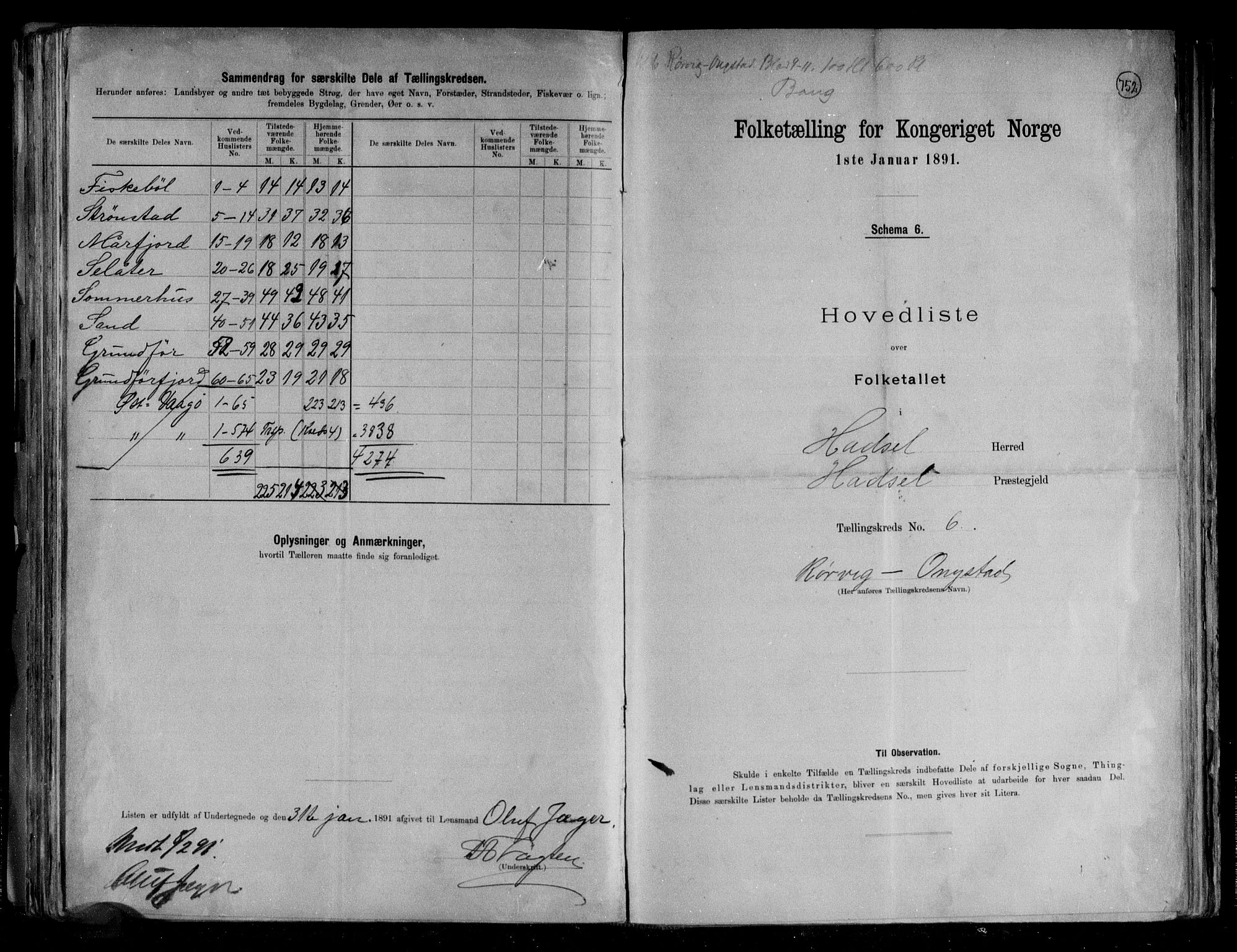 RA, 1891 census for 1866 Hadsel, 1891, p. 16