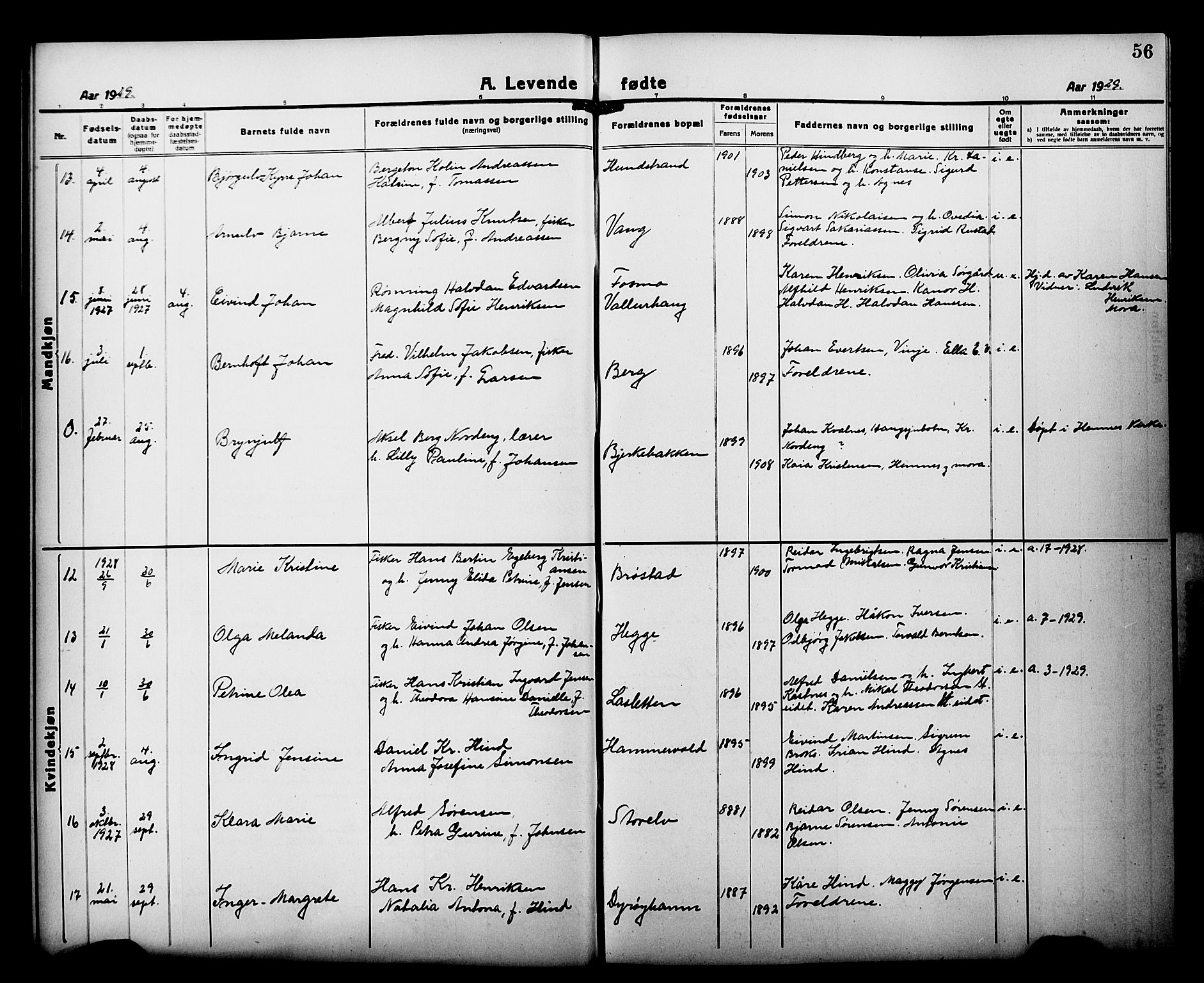 Tranøy sokneprestkontor, AV/SATØ-S-1313/I/Ia/Iab/L0015klokker: Parish register (copy) no. 15, 1918-1930, p. 56