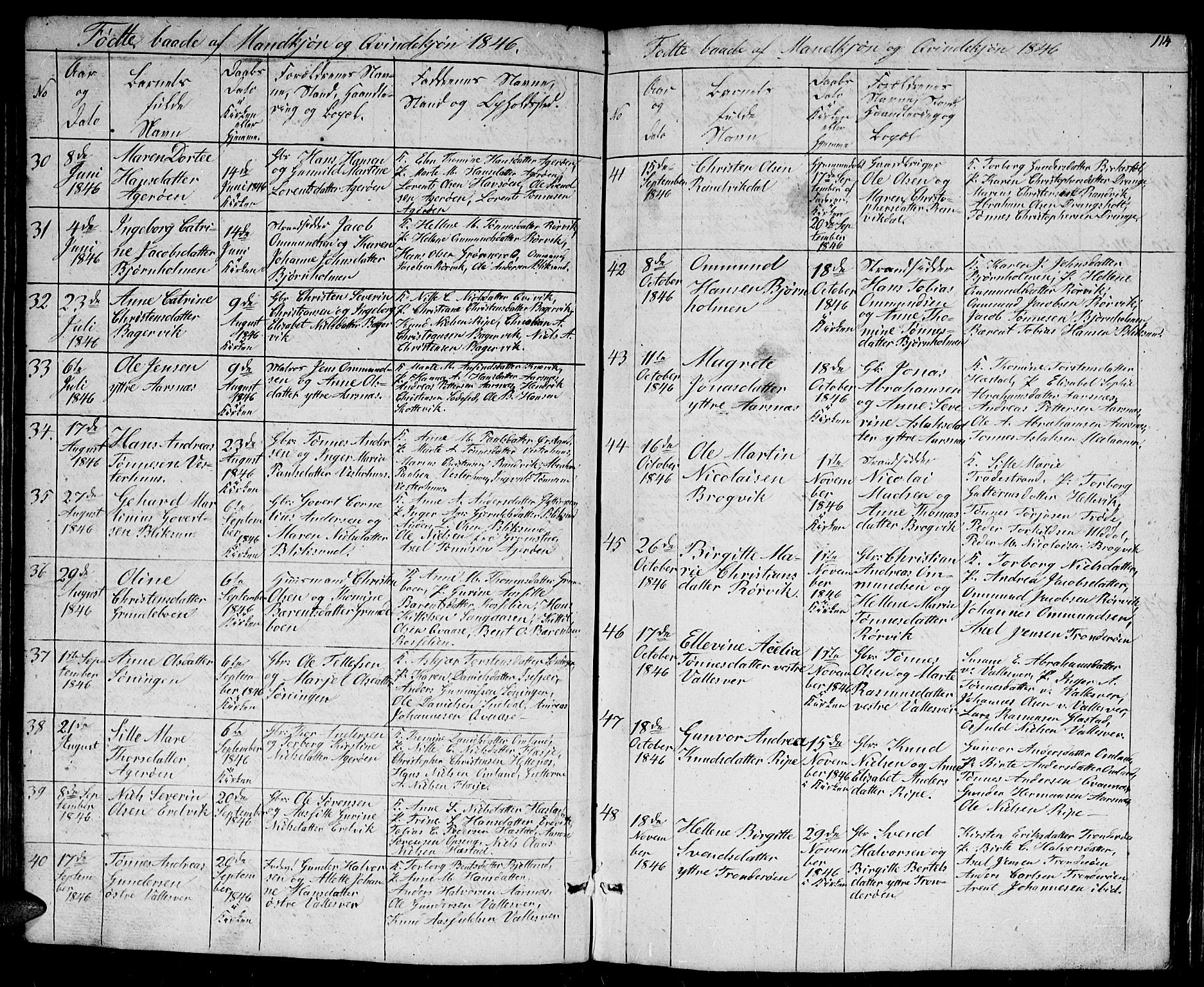 Høvåg sokneprestkontor, SAK/1111-0025/F/Fb/L0001: Parish register (copy) no. B 1, 1817-1846, p. 114
