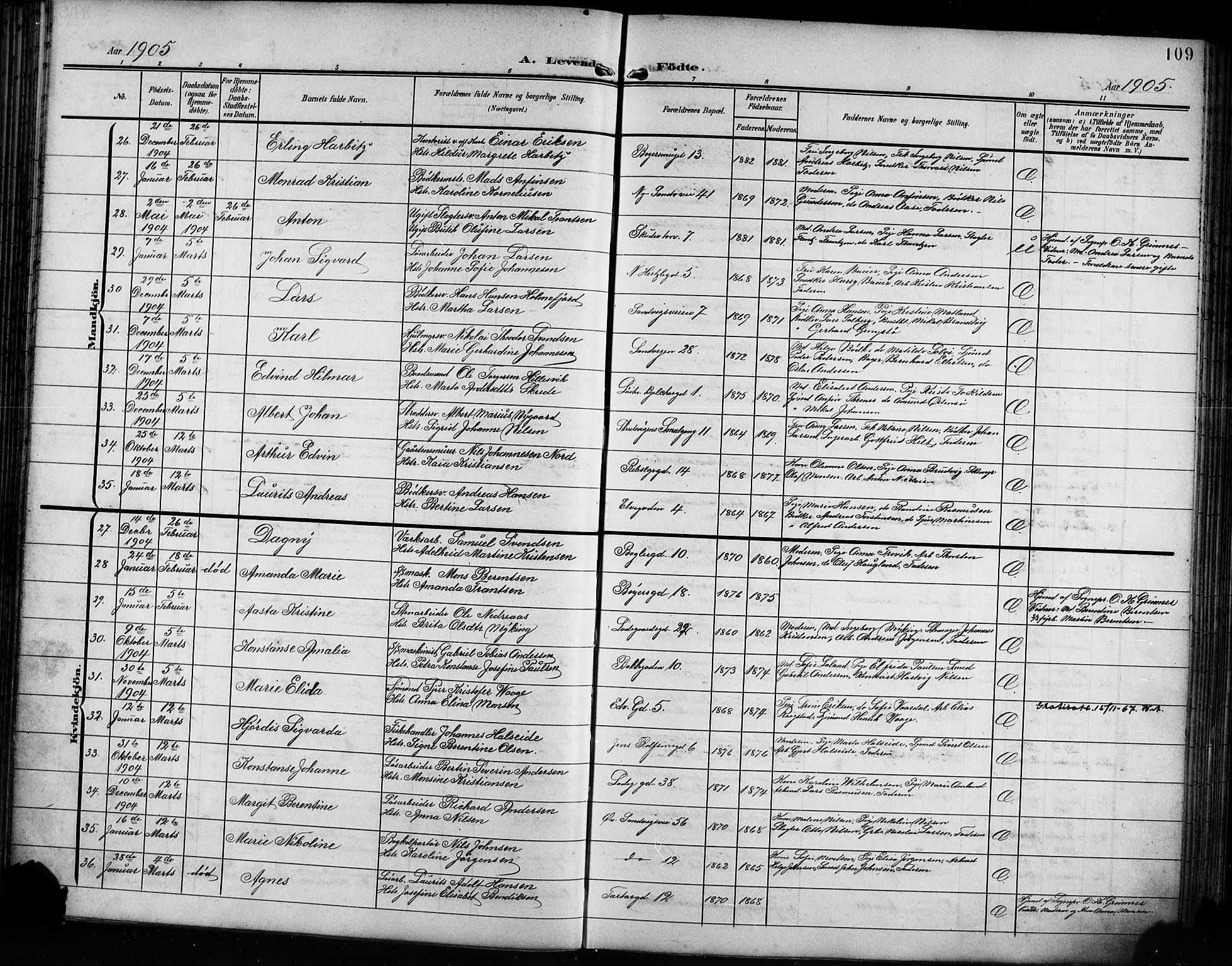 Sandviken Sokneprestembete, AV/SAB-A-77601/H/Hb/L0004: Parish register (copy) no. B 1, 1901-1914, p. 109