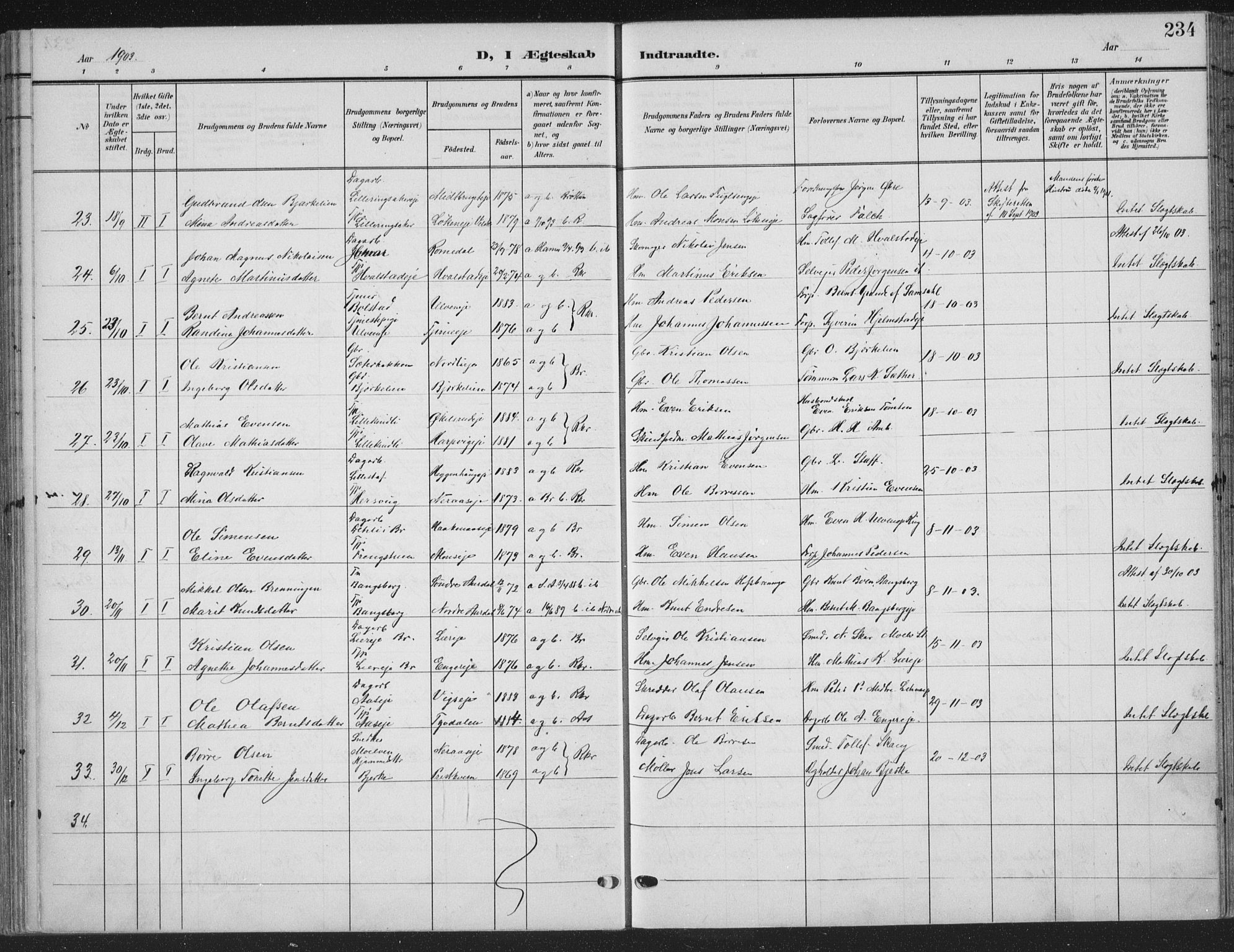 Ringsaker prestekontor, AV/SAH-PREST-014/K/Ka/L0018: Parish register (official) no. 18, 1903-1912, p. 234