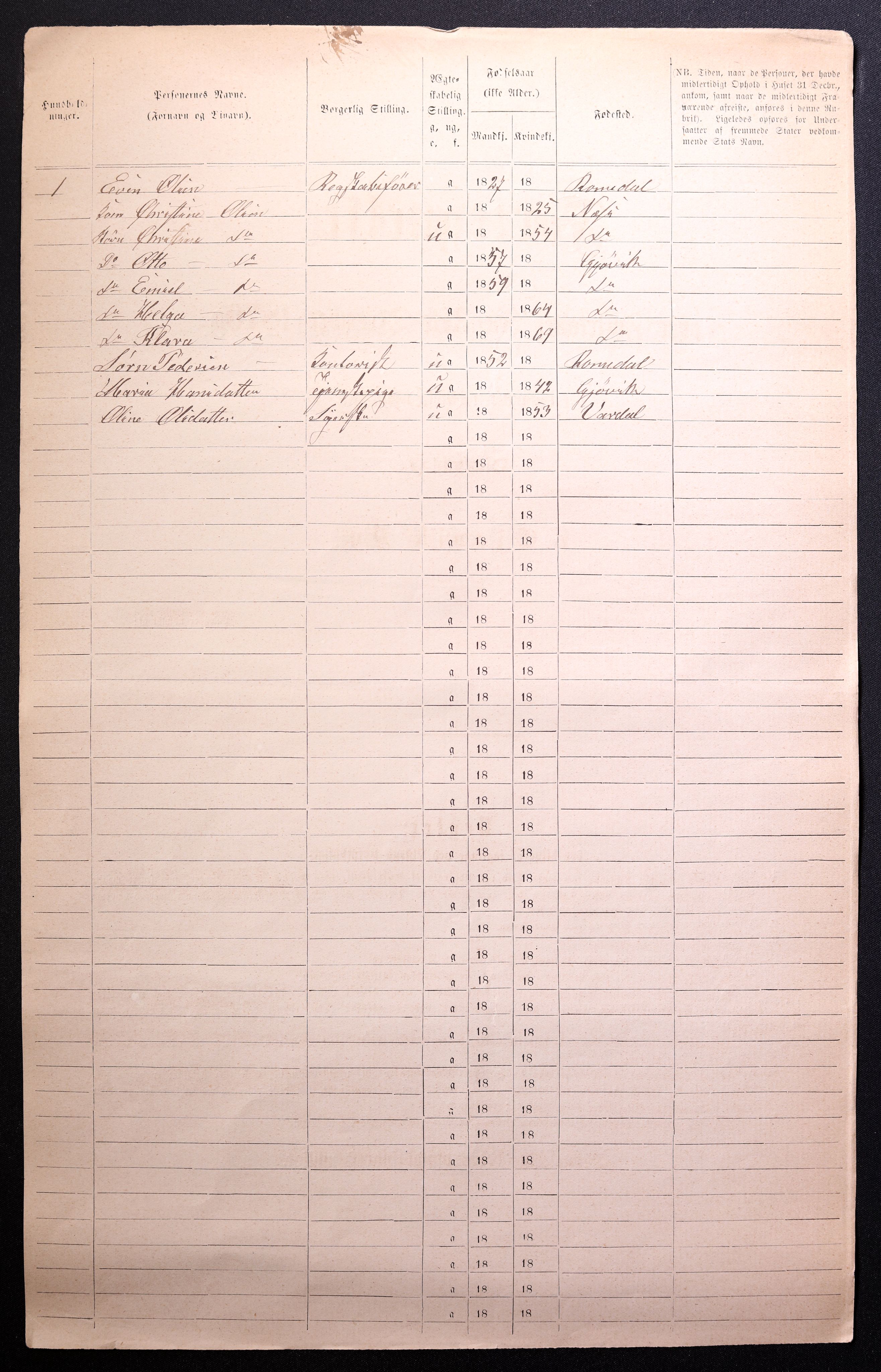 RA, 1870 census for 0502 Gjøvik, 1870, p. 11