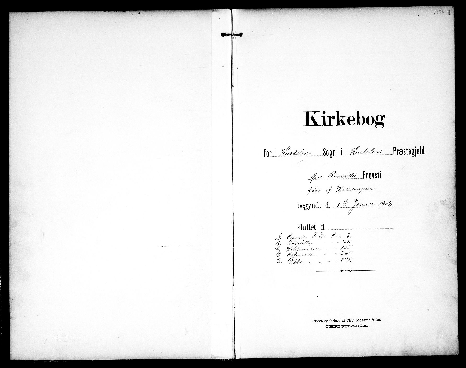 Hurdal prestekontor Kirkebøker, SAO/A-10889/G/Ga/L0001: Parish register (copy) no. I 1, 1902-1934, p. 1