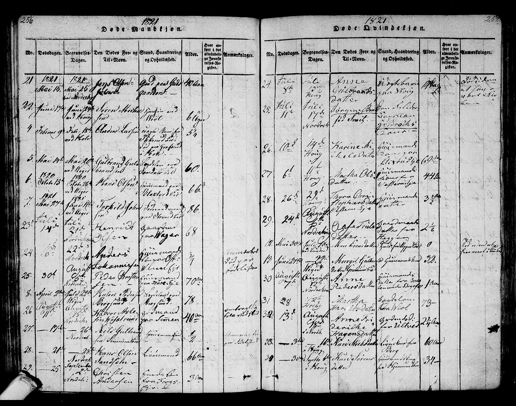 Norderhov kirkebøker, AV/SAKO-A-237/F/Fa/L0008: Parish register (official) no. 8, 1814-1833, p. 256-257