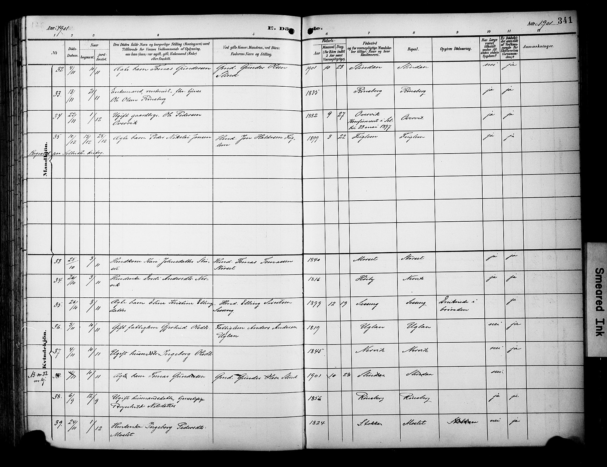 Ministerialprotokoller, klokkerbøker og fødselsregistre - Sør-Trøndelag, AV/SAT-A-1456/695/L1149: Parish register (official) no. 695A09, 1891-1902, p. 341