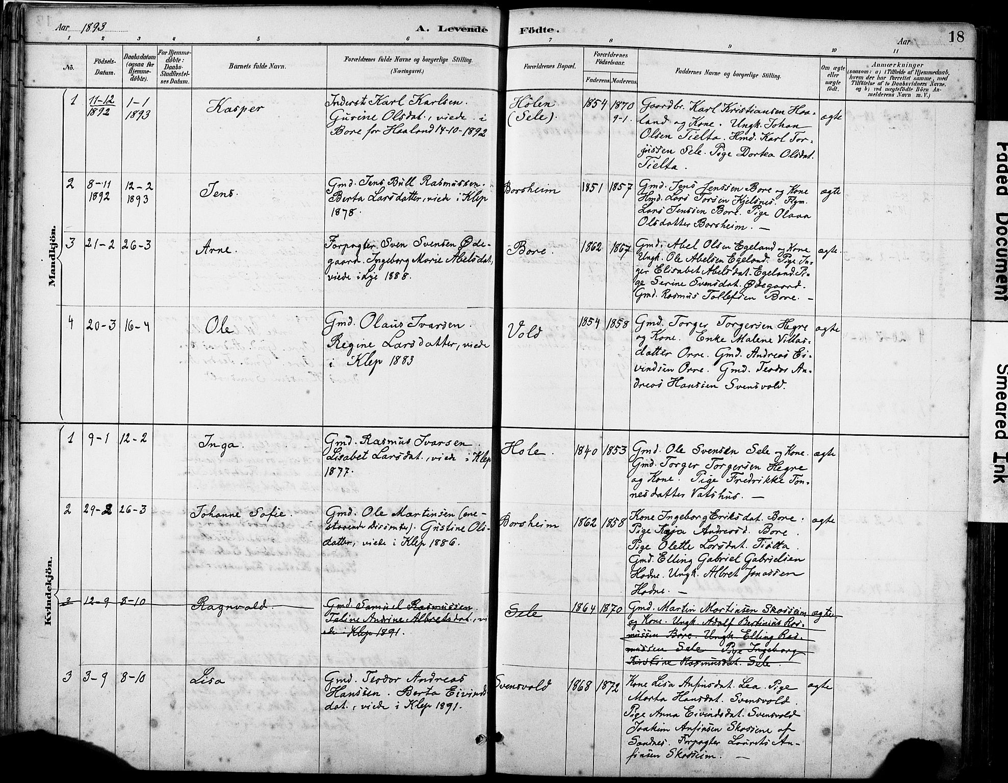 Klepp sokneprestkontor, SAST/A-101803/001/3/30BA/L0008: Parish register (official) no. A 9, 1886-1919, p. 18