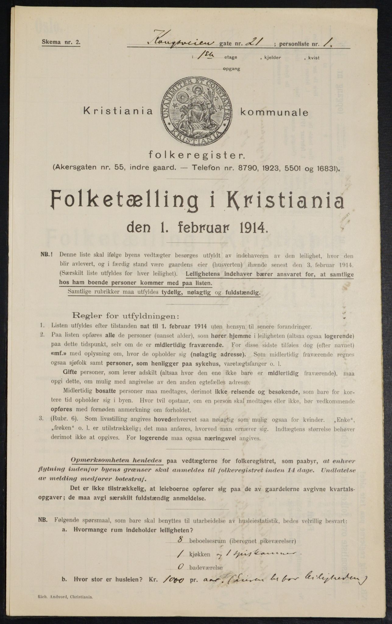 OBA, Municipal Census 1914 for Kristiania, 1914, p. 52913