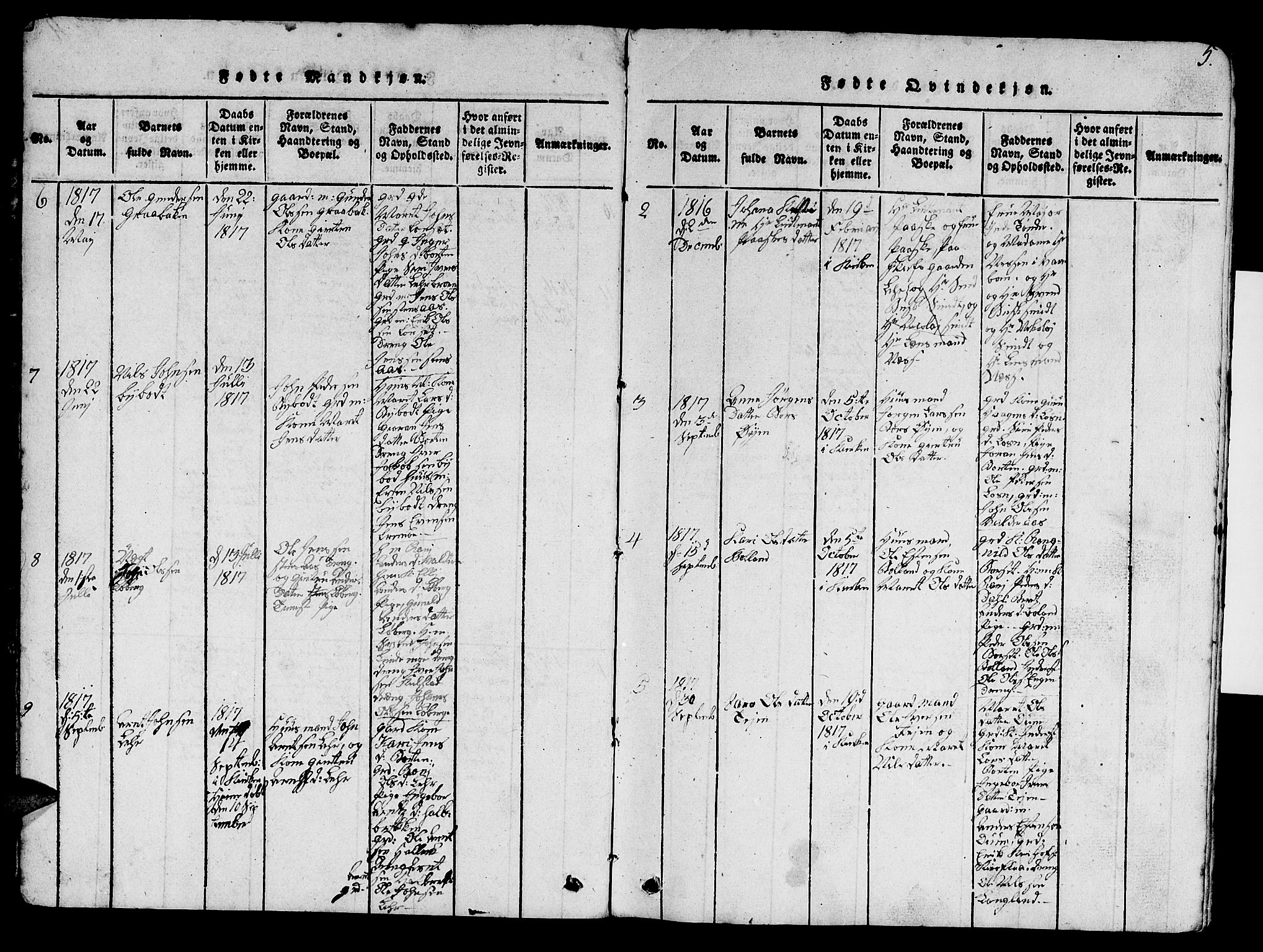 Ministerialprotokoller, klokkerbøker og fødselsregistre - Sør-Trøndelag, SAT/A-1456/693/L1121: Parish register (copy) no. 693C02, 1816-1869, p. 5