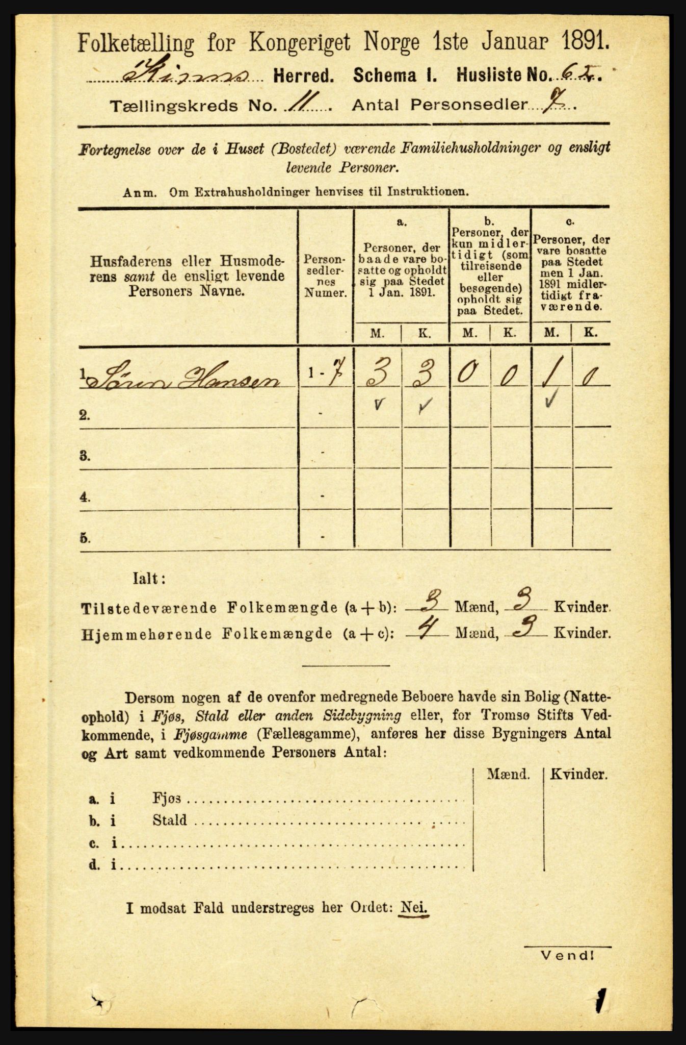 RA, 1891 census for 1437 Kinn, 1891, p. 4049