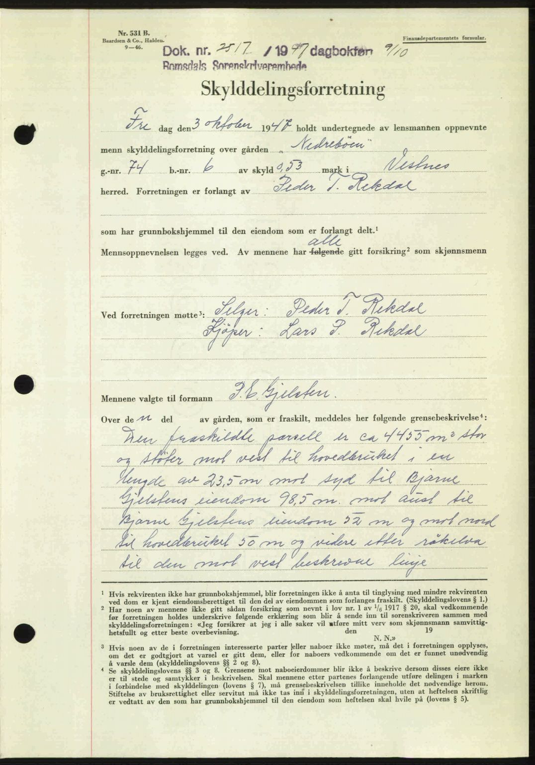 Romsdal sorenskriveri, SAT/A-4149/1/2/2C: Mortgage book no. A24, 1947-1947, Diary no: : 2517/1947