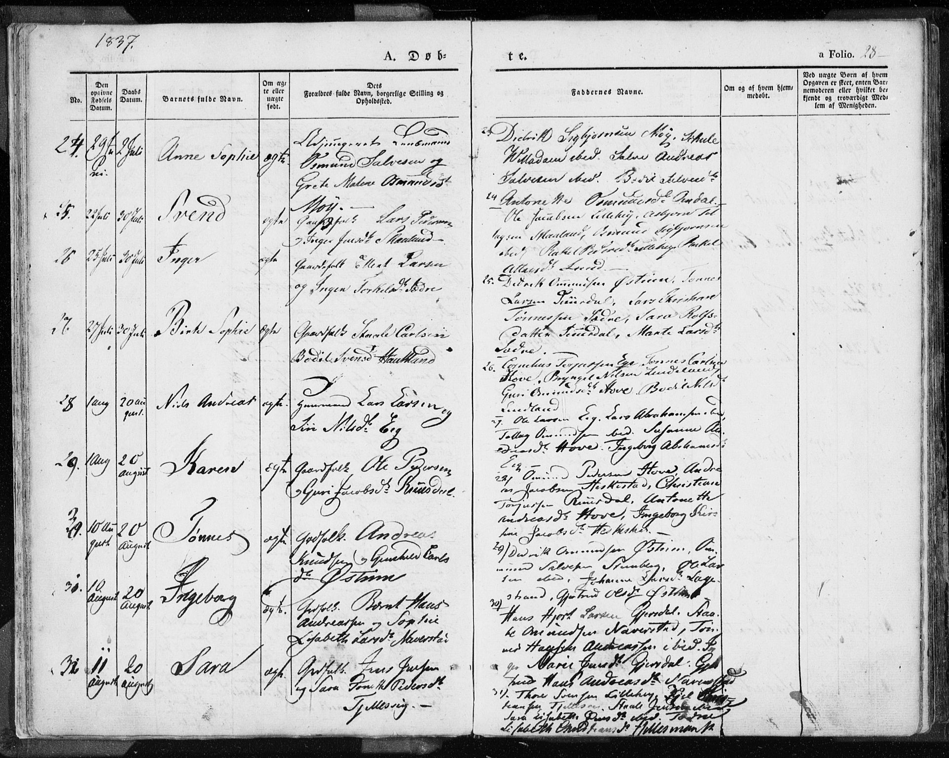 Lund sokneprestkontor, AV/SAST-A-101809/S06/L0007: Parish register (official) no. A 7.1, 1833-1854, p. 28